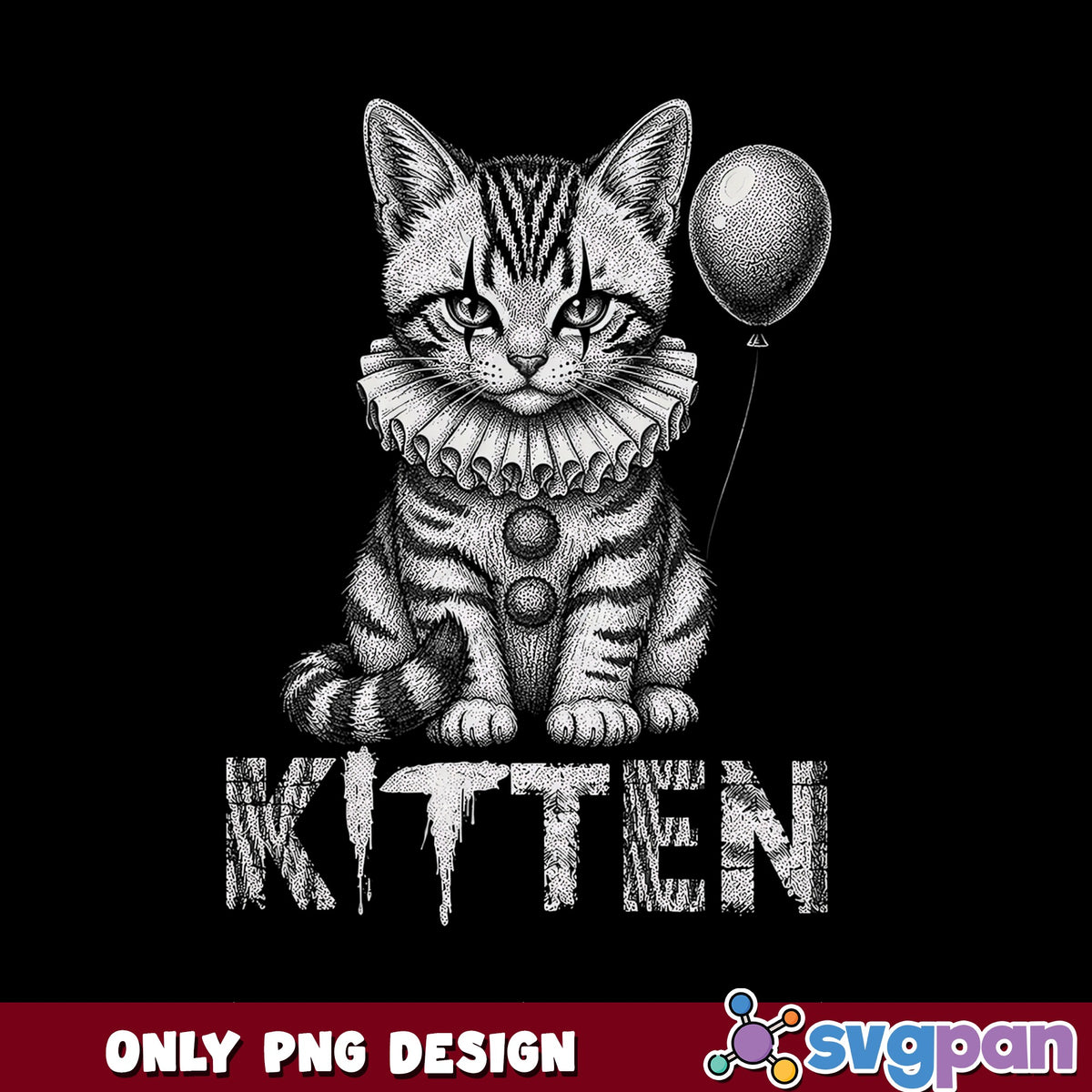 Scary Clown Kitten PNG, Horror Cat Halloween PNG, Funny Cat PNG