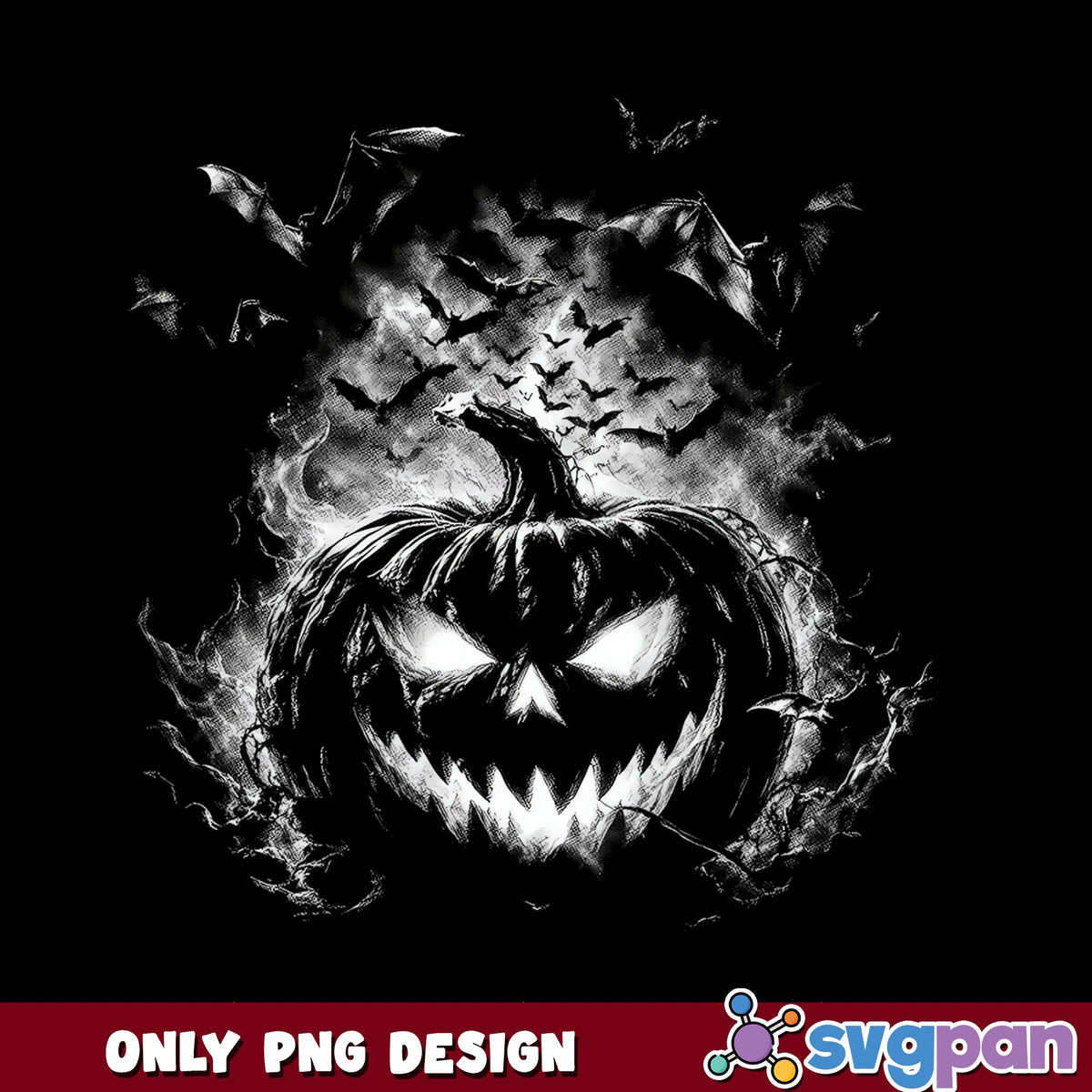 Scary Pumpkin With Bats Halloween PNG, Jack O Lantern PNG, Spooky PNG