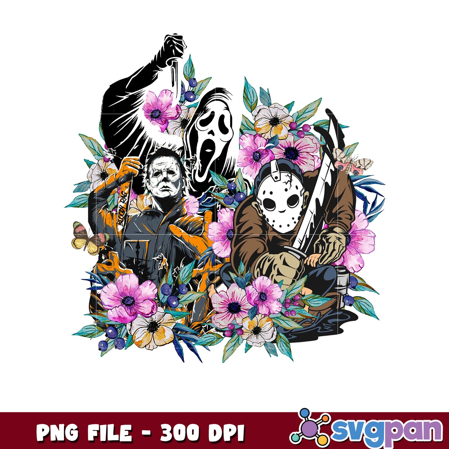Scary flowers design png, halloween cookies png, halloween horror nights png