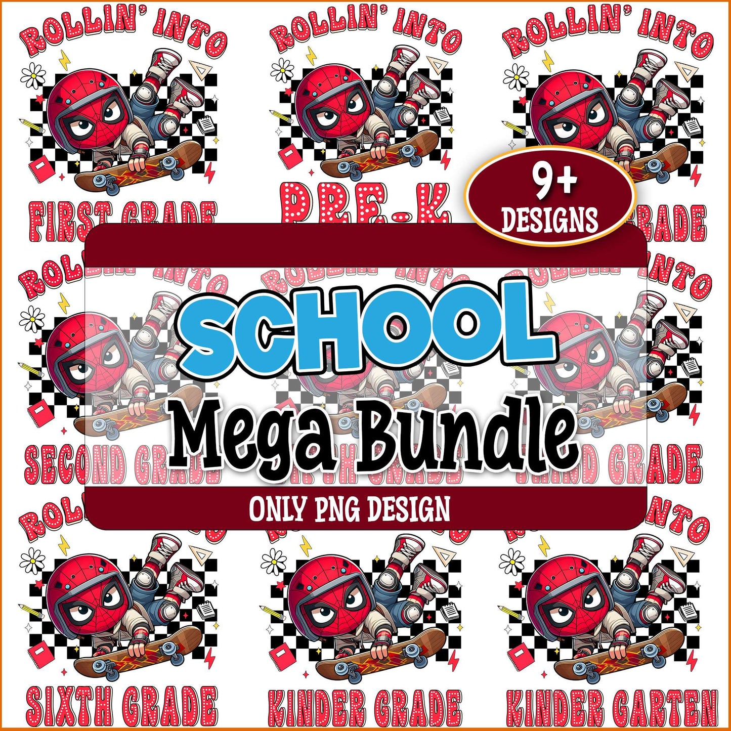 School spidey skateboard png bundle