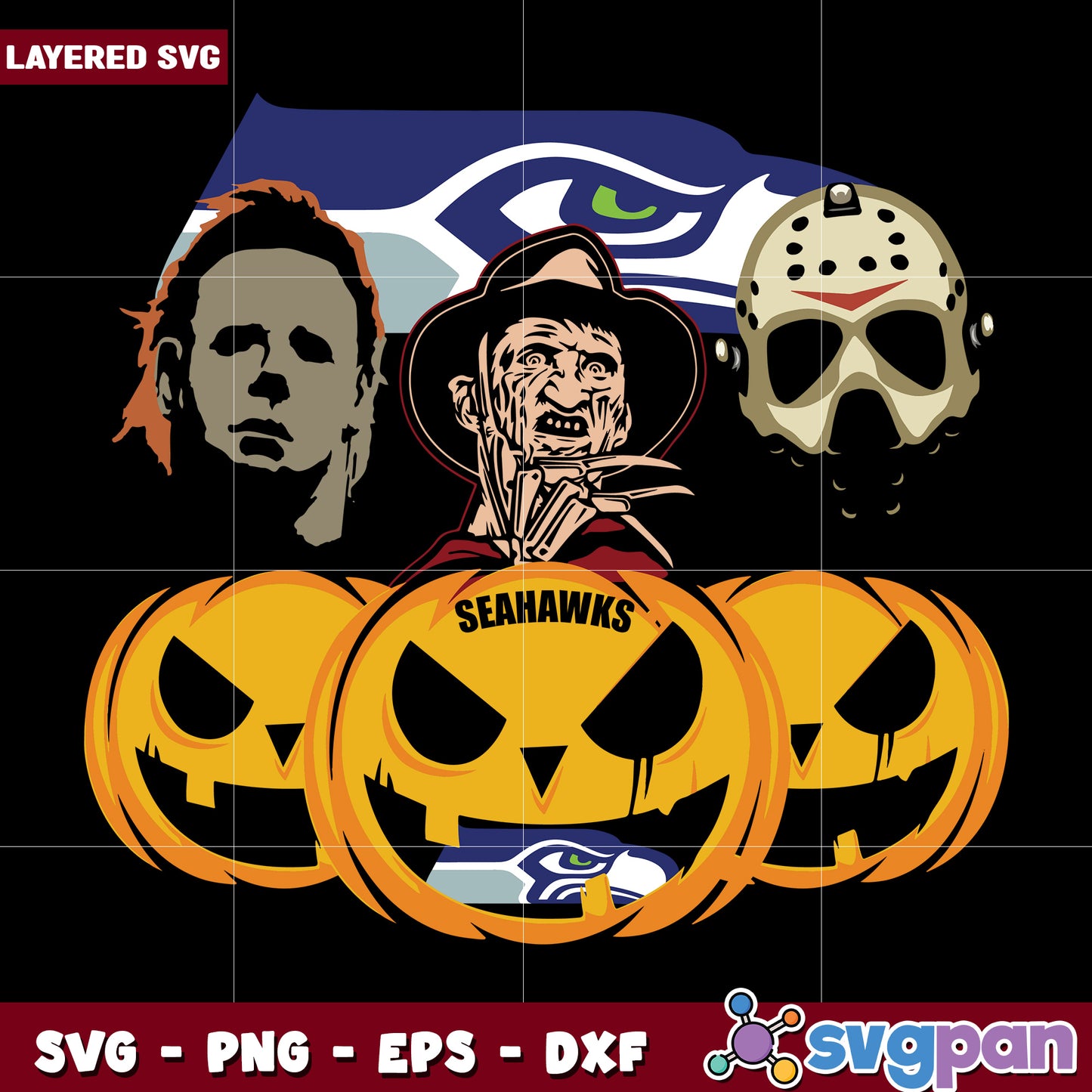 Seattle Seahawks halloween pumpkins svg, nlf american fotball svg, american rugby svg