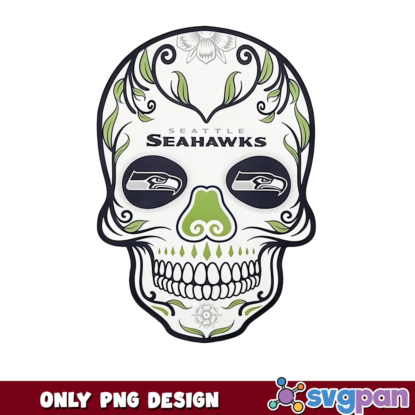 Seattle Seahawks Sugar Skull PNG, NFL Skull PNG, Football PNG