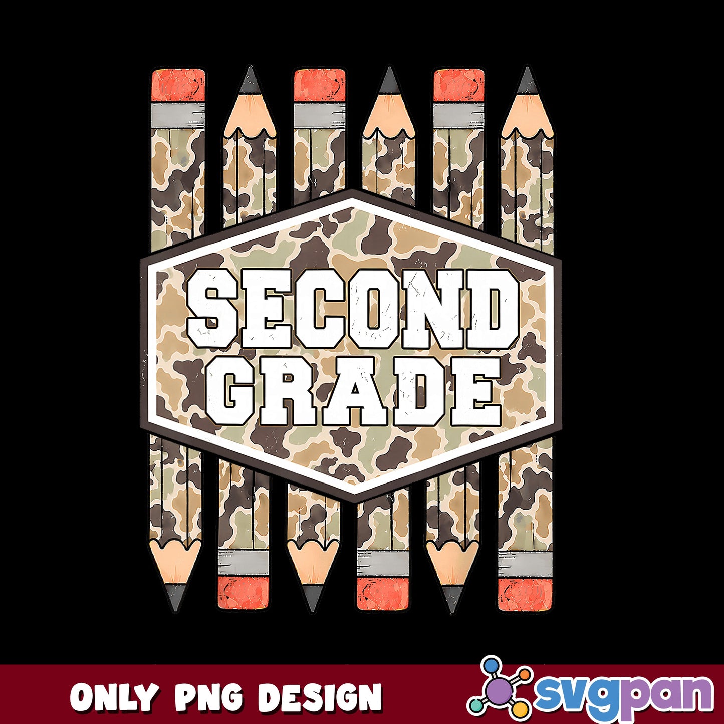 Second Grade Camo Pencil Back To School PNG, Teacher PNG, 2nd Grade PNG