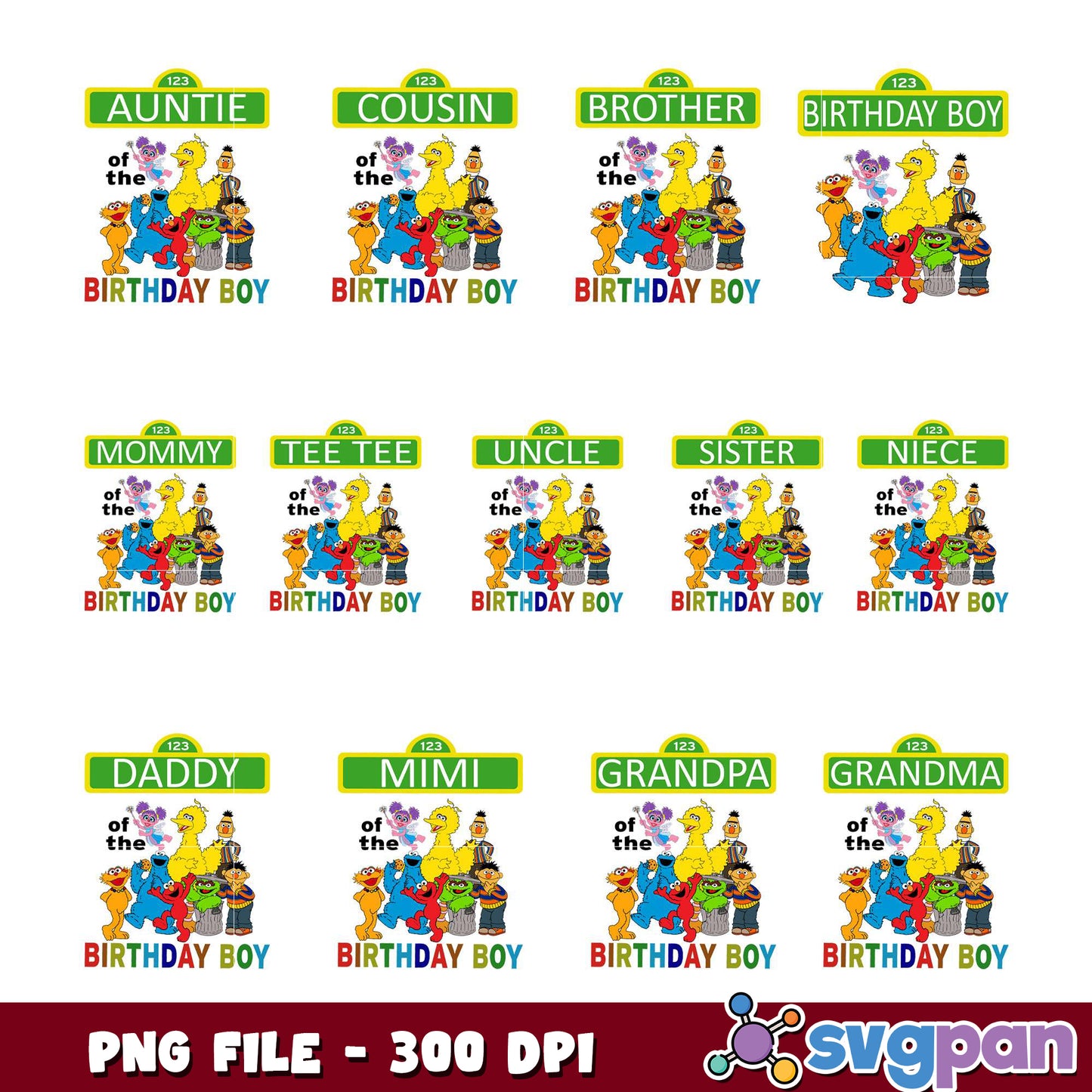 Sesame Street Birthday Boy Family PNG Bundle