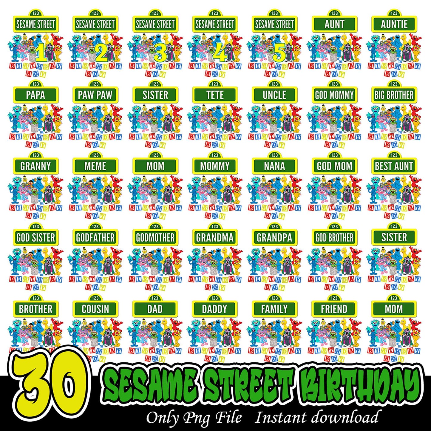 Sesame Street Birthday Bundle 30 PNG Instant Download Files