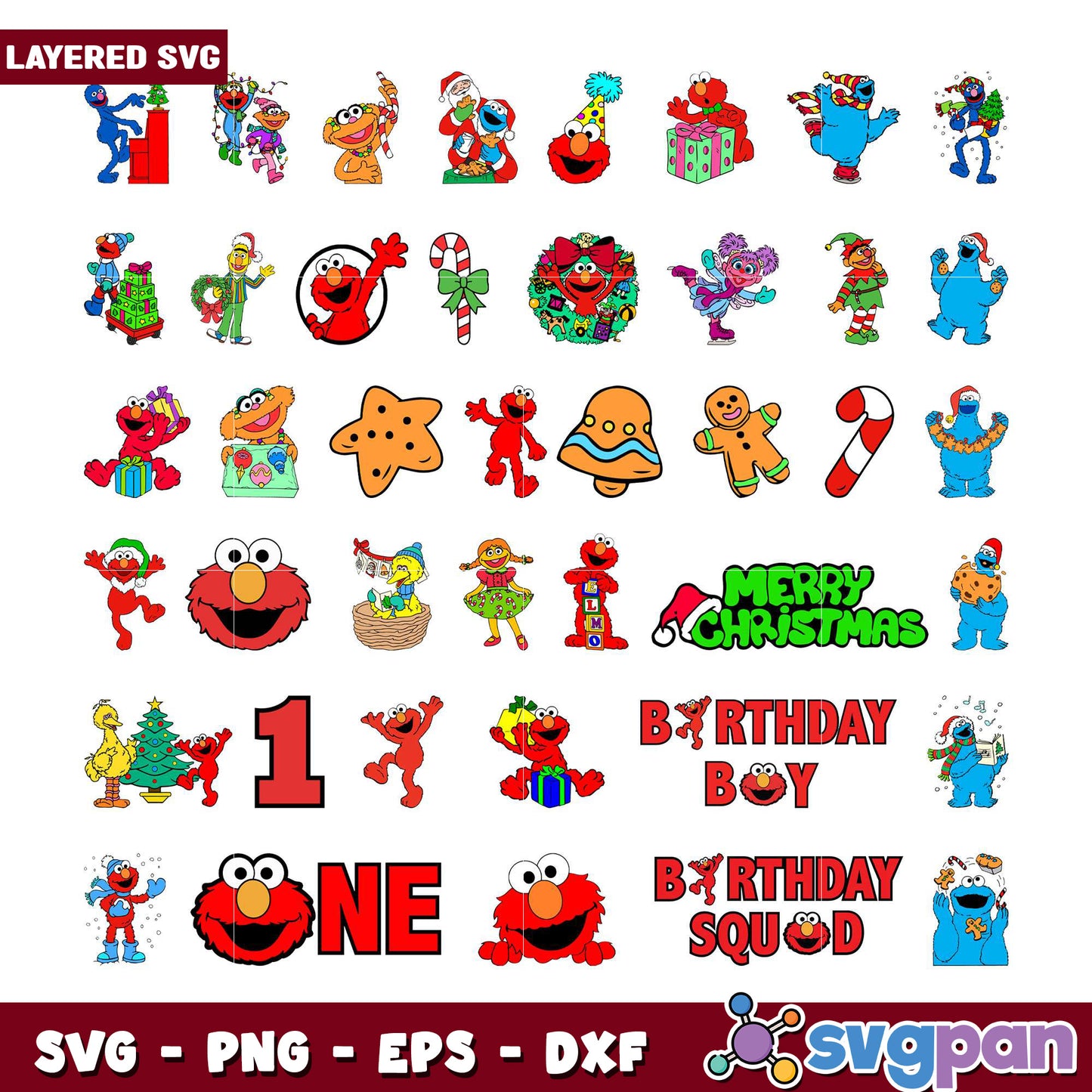 Sesame Street Christmas Birthday SVG Bundle