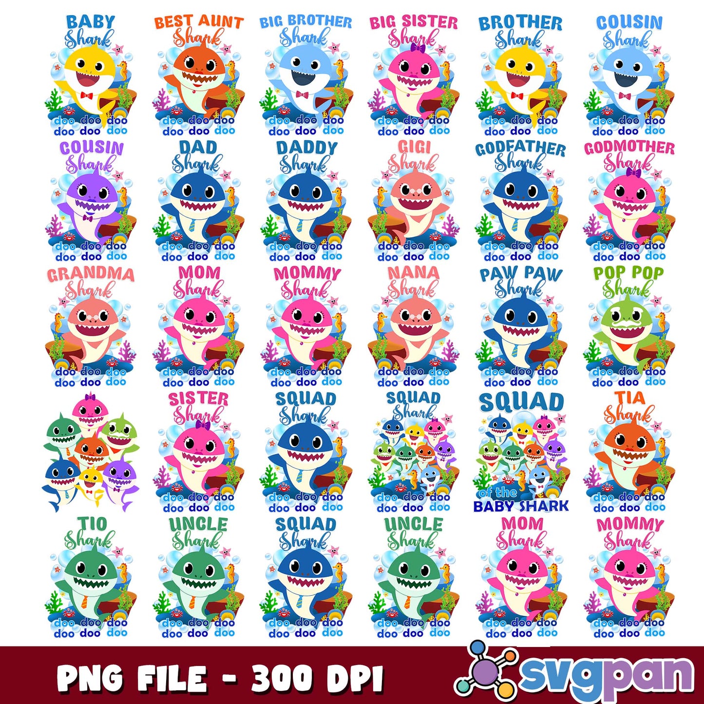 Shark squad doo doo doo png bundle