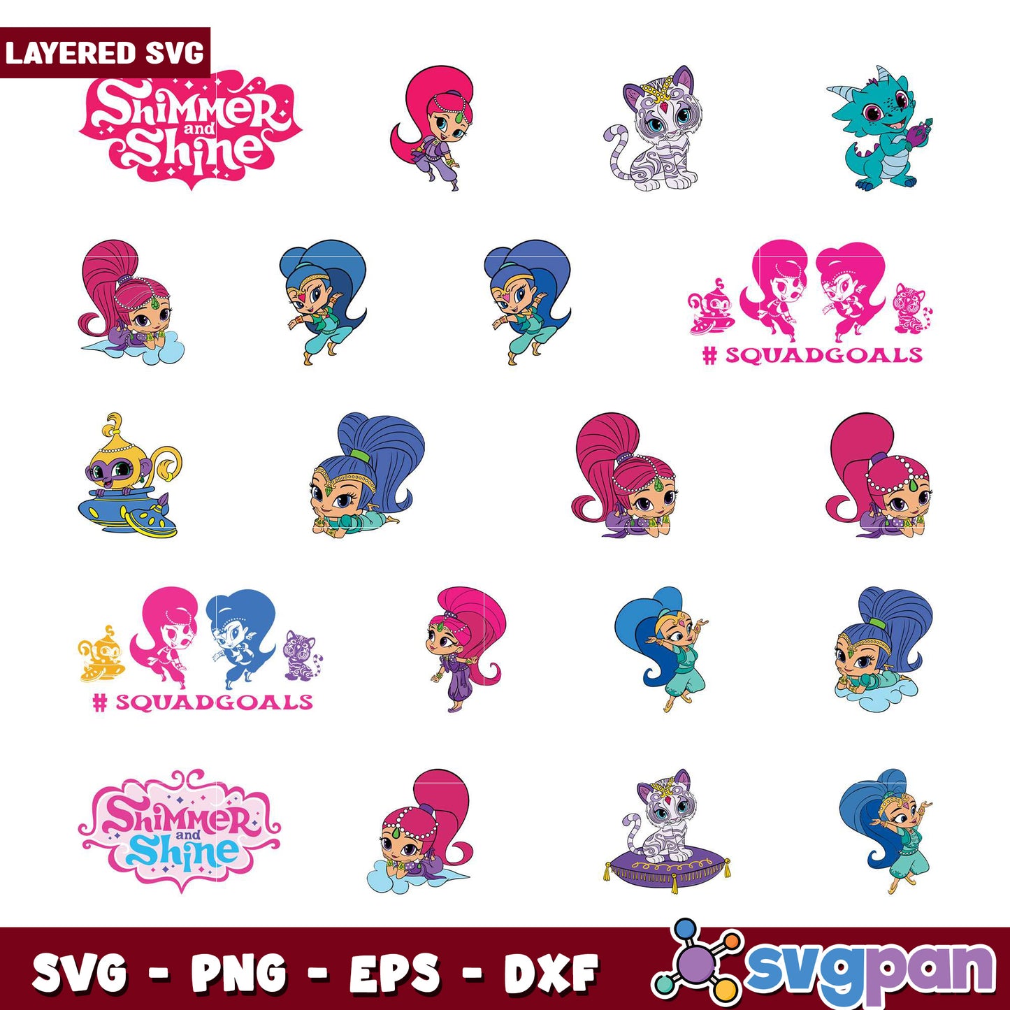 Shimmer and Shine Layered SVG Bundle for Crafts