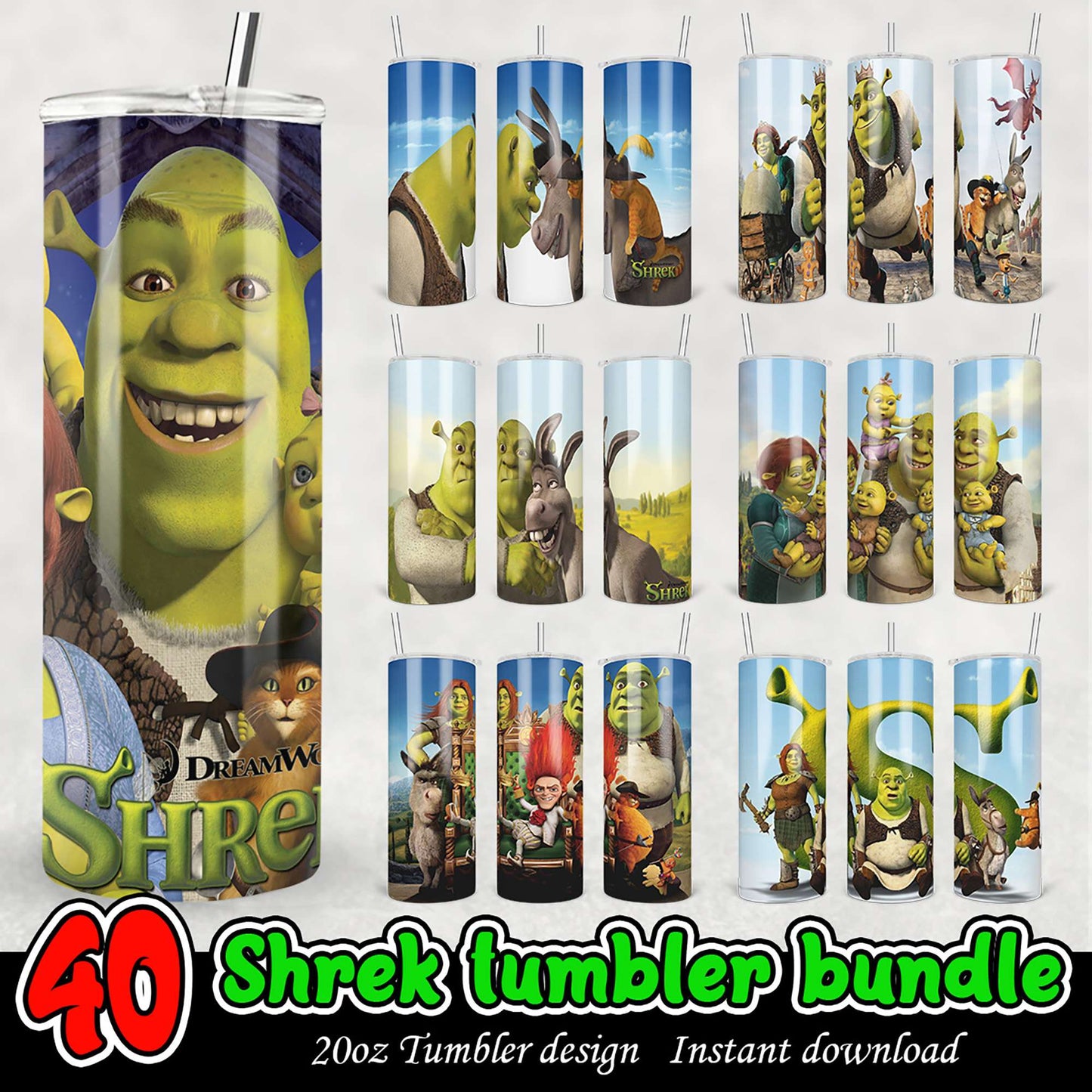 Shrek Tumbler Bundle 40 Designs PNG
