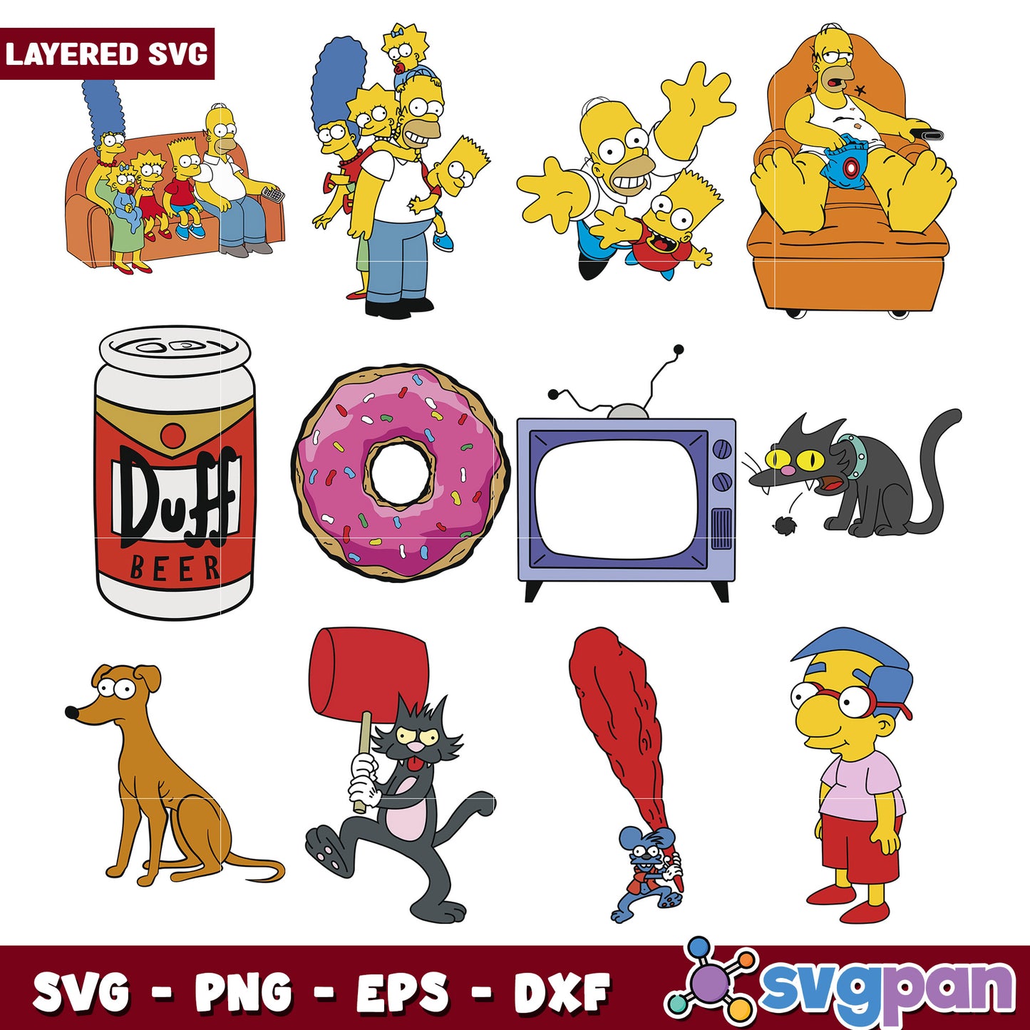 Simpsons Characters Bundle SVG for Craft Projects