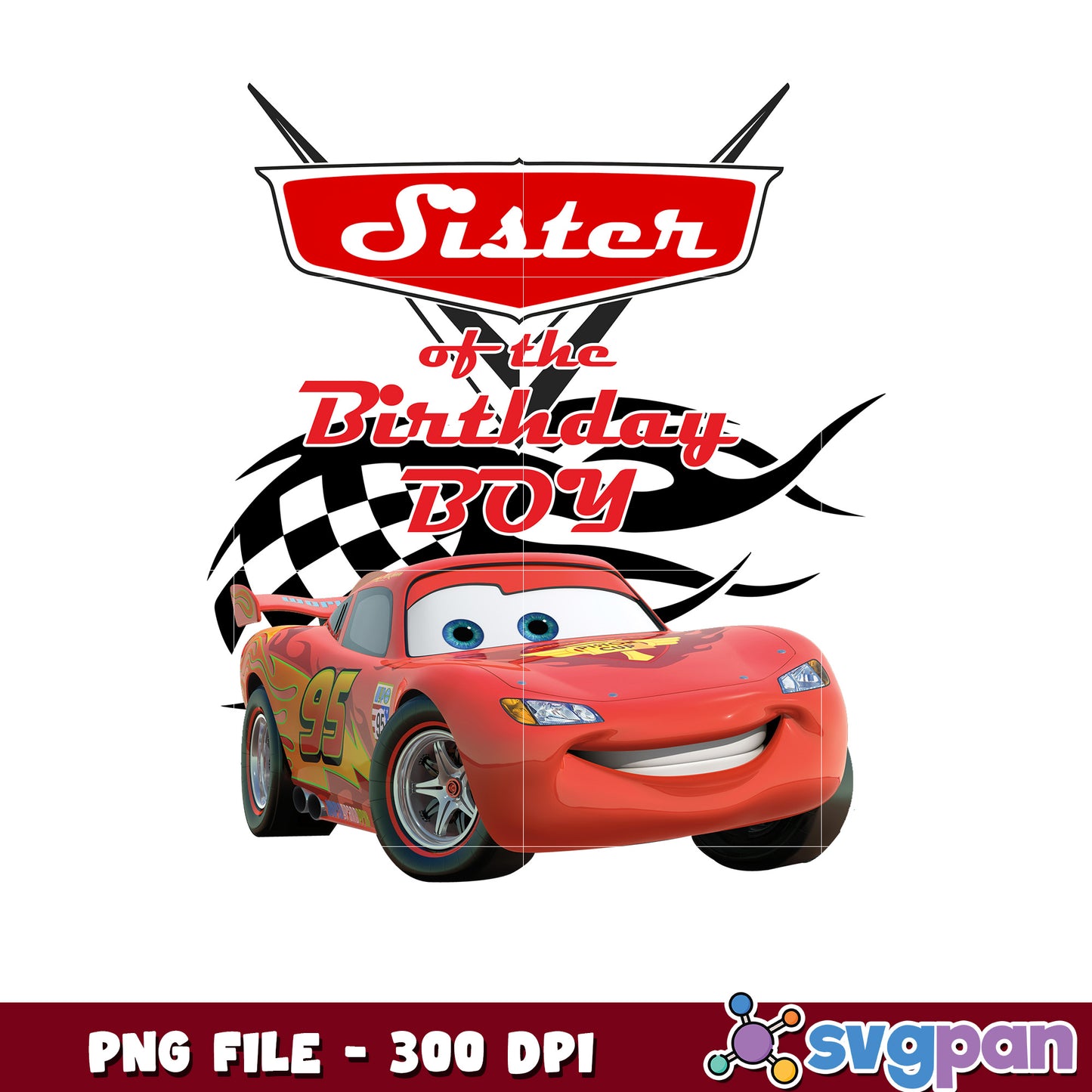 Sister of the birthday boy mcqueen png, disney png, disney channel png