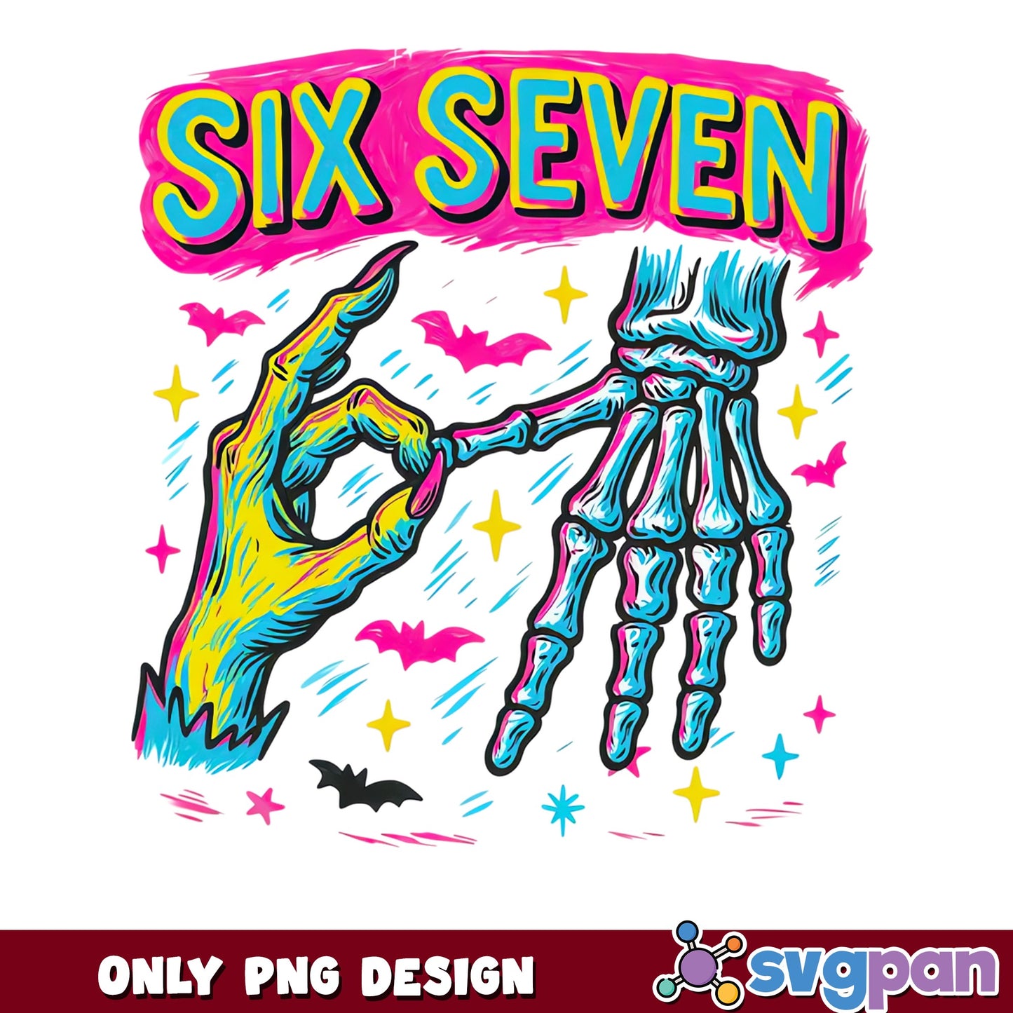Six Seven Skeleton Hand PNG, Halloween Birthday PNG, Spooky PNG