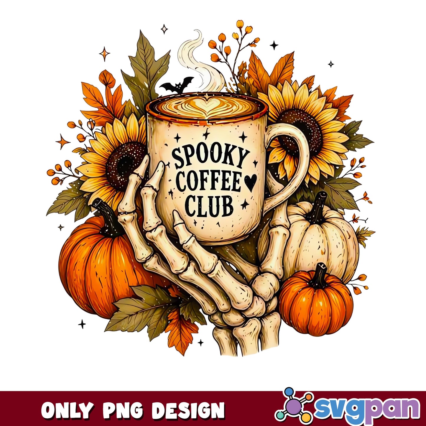 Skeleton Hand Coffee Mug PNG, Spooky Coffee Club, Halloween PNG