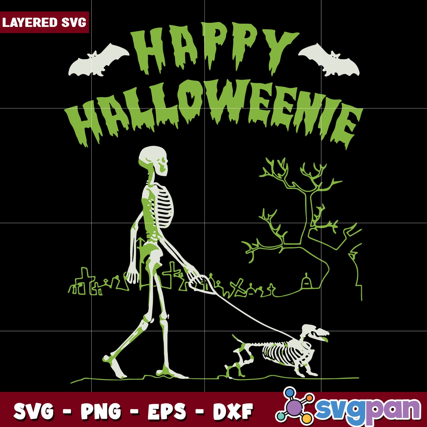 Skeleton happy halloweenie svg, halloween vacation svg, halloween holiday svg