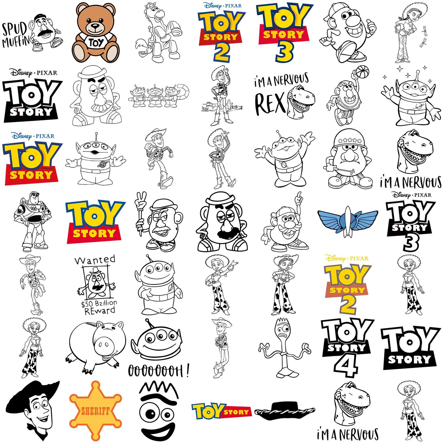 Sketch toy story svg bundle, toy story toys svg, toy story cast svg