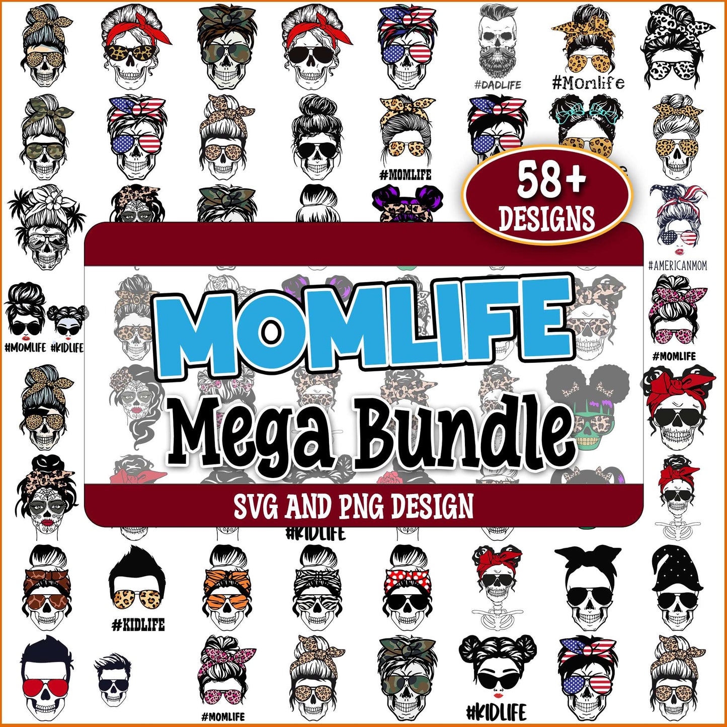 Skull messybun svg bundle