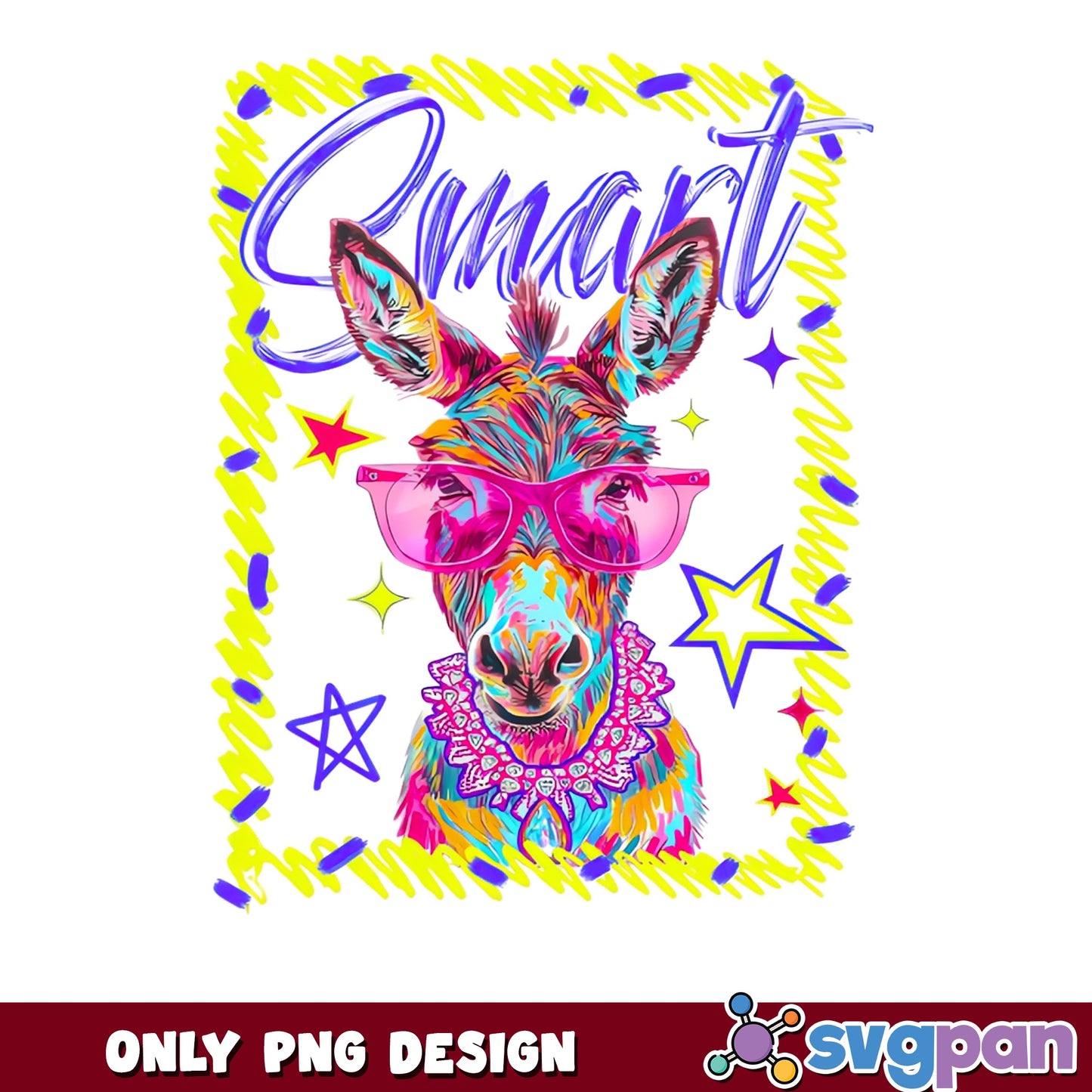 Smart Donkey With Glasses PNG, Funny Donkey PNG, Colorful PNG