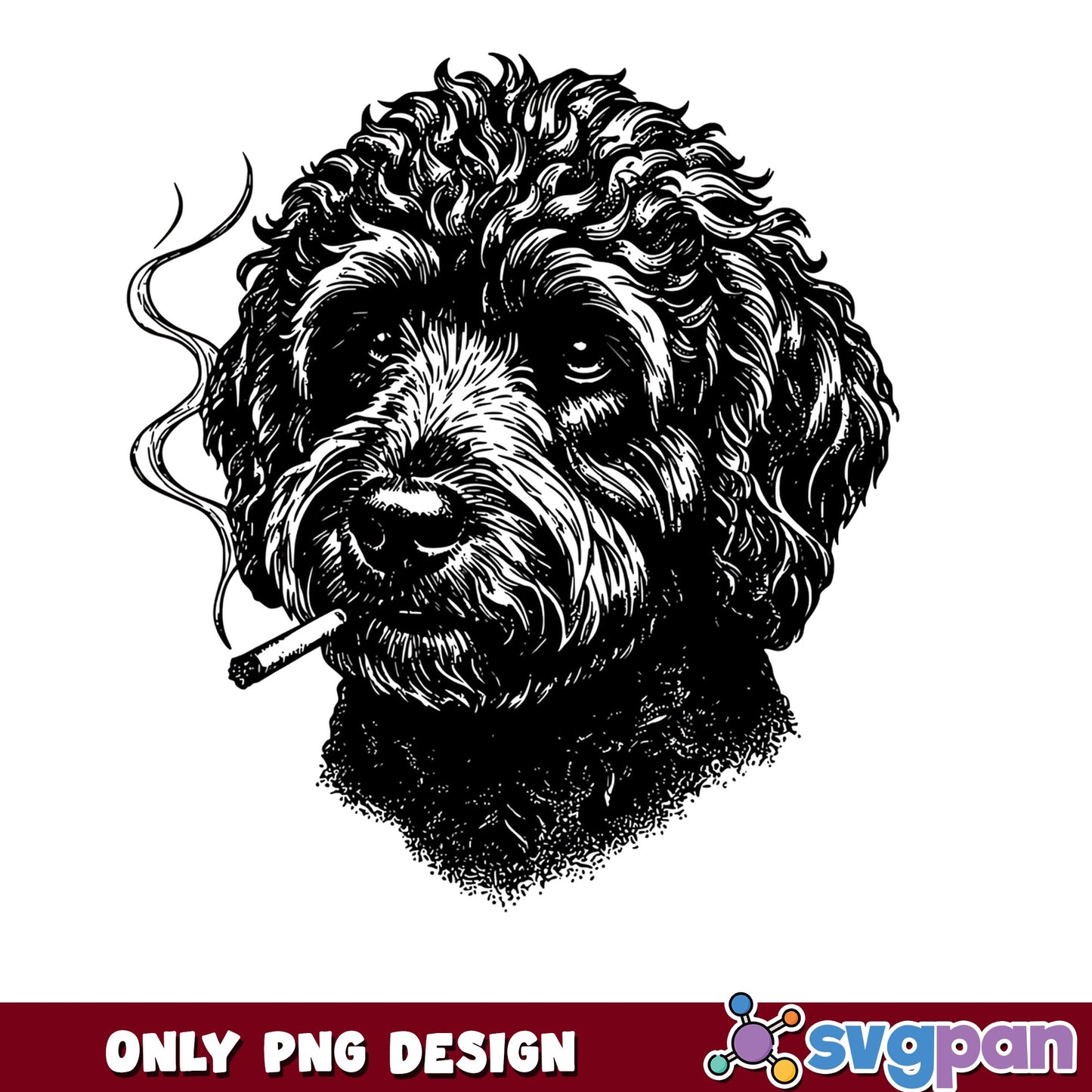 Smoking Goldendoodle PNG, Funny Dog Portrait PNG, Doodle Dog PNG