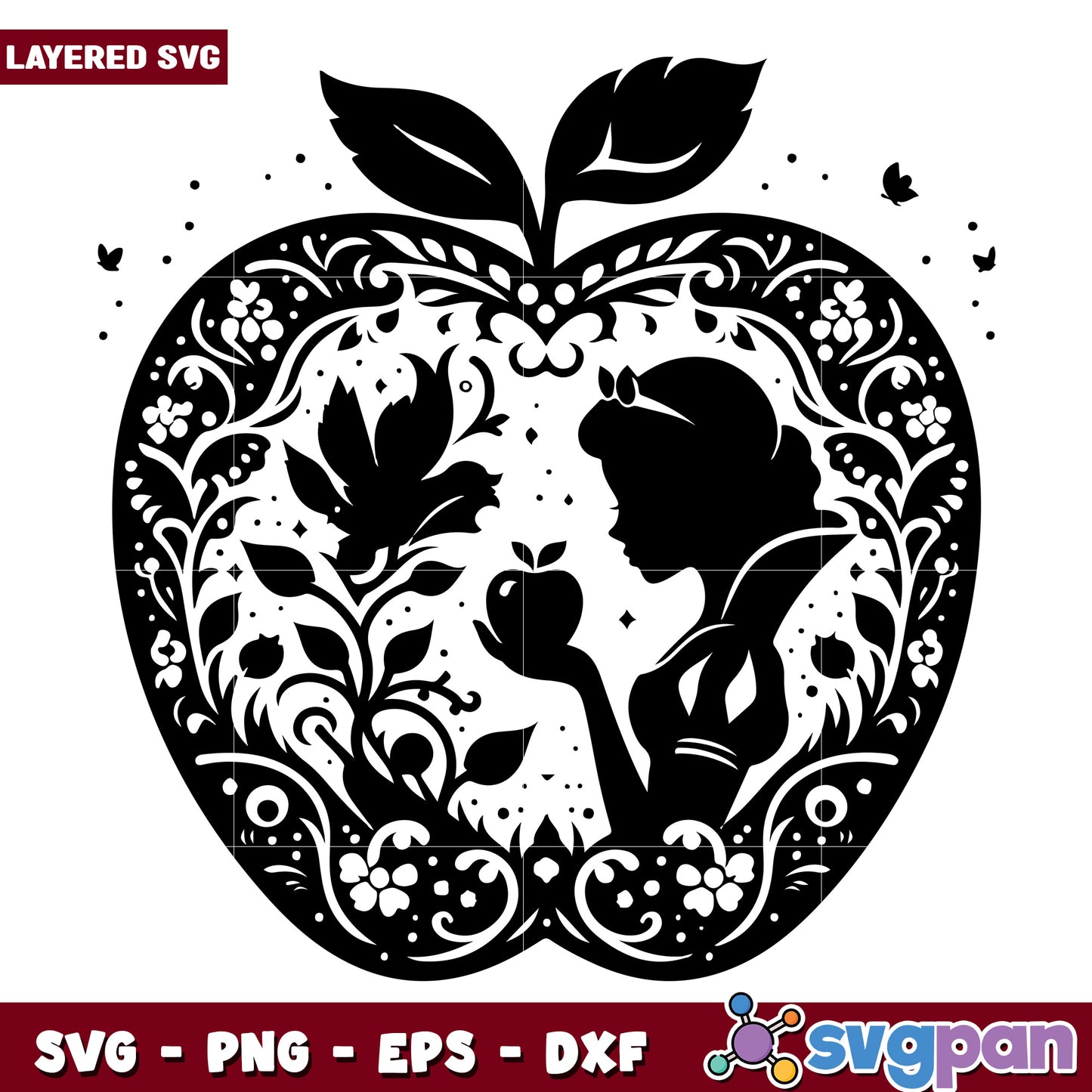 Snow White Apple SVG Silhouette