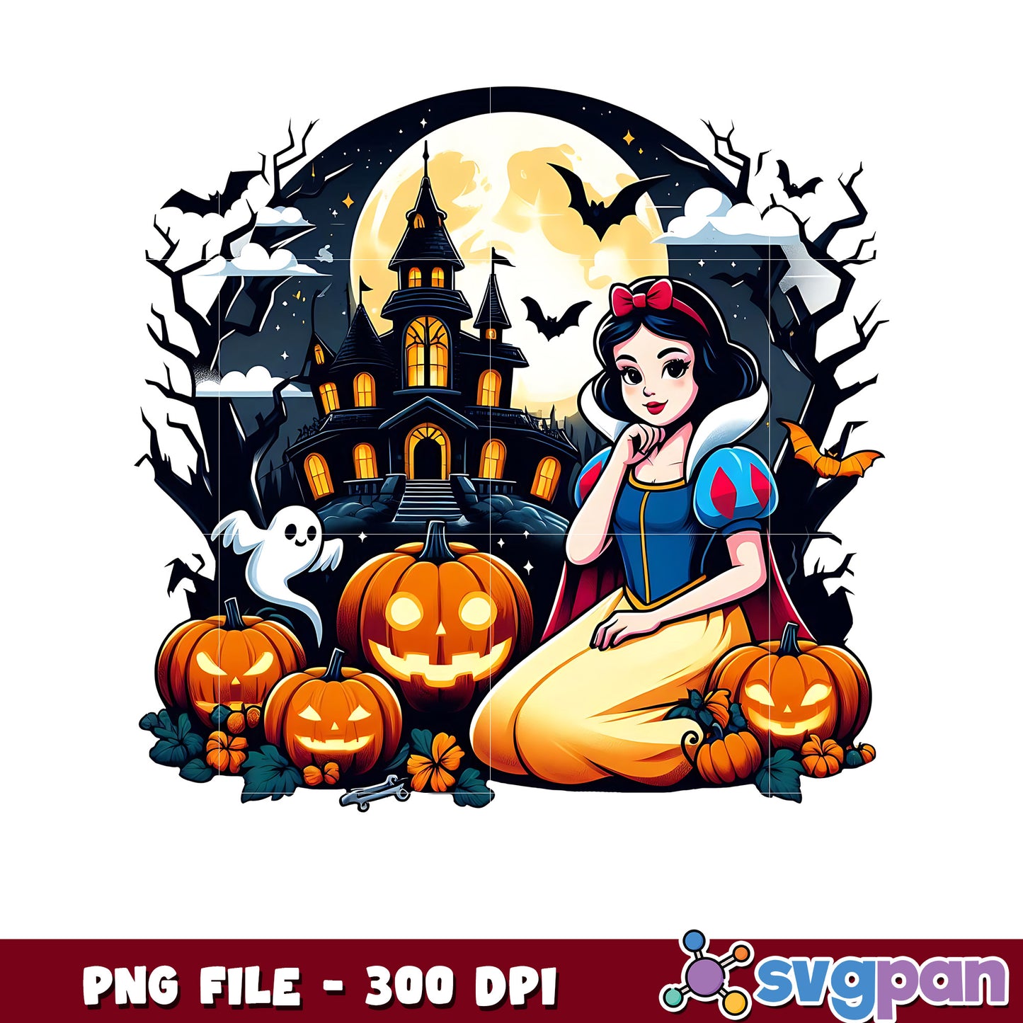 Snow white and pumpkin castle png, disney princess png, disneyland halloween png