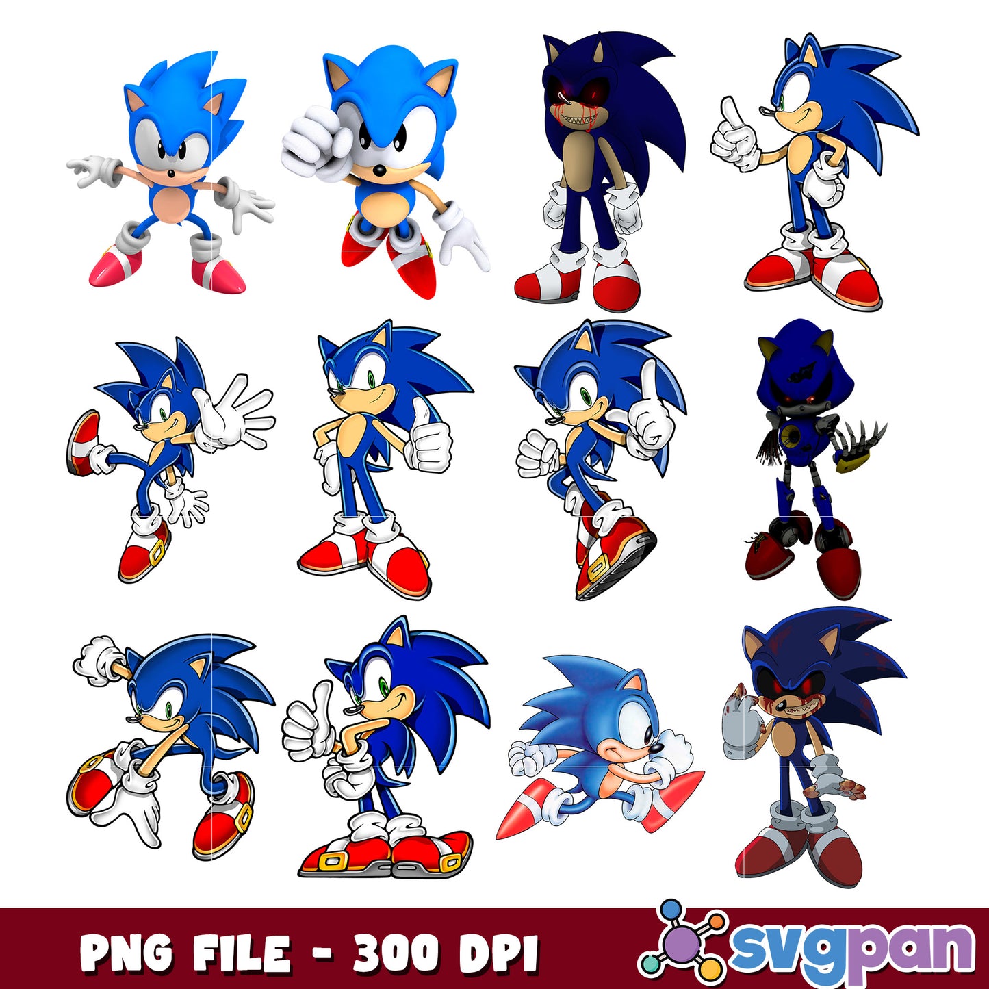 Sonic PNG Bundle 12 Poses, 300 DPI