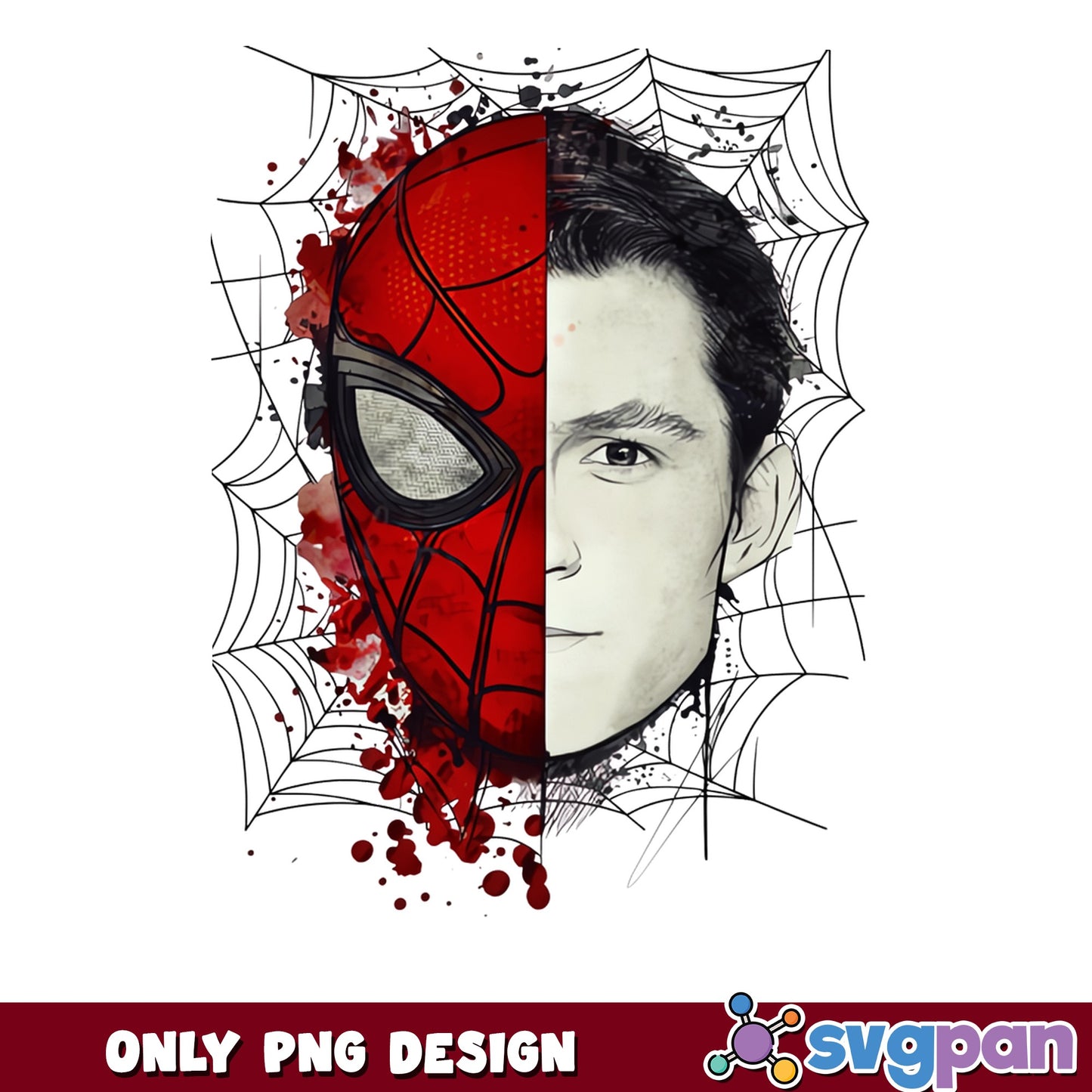 Spiderman Half Face Peter Parker PNG, Marvel PNG, Superhero PNG