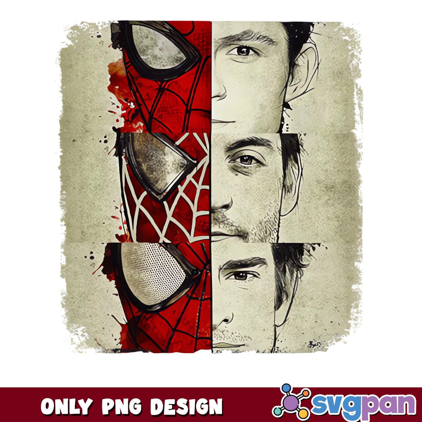 Spiderman Three Versions Split Face PNG, Marvel PNG, Superhero PNG