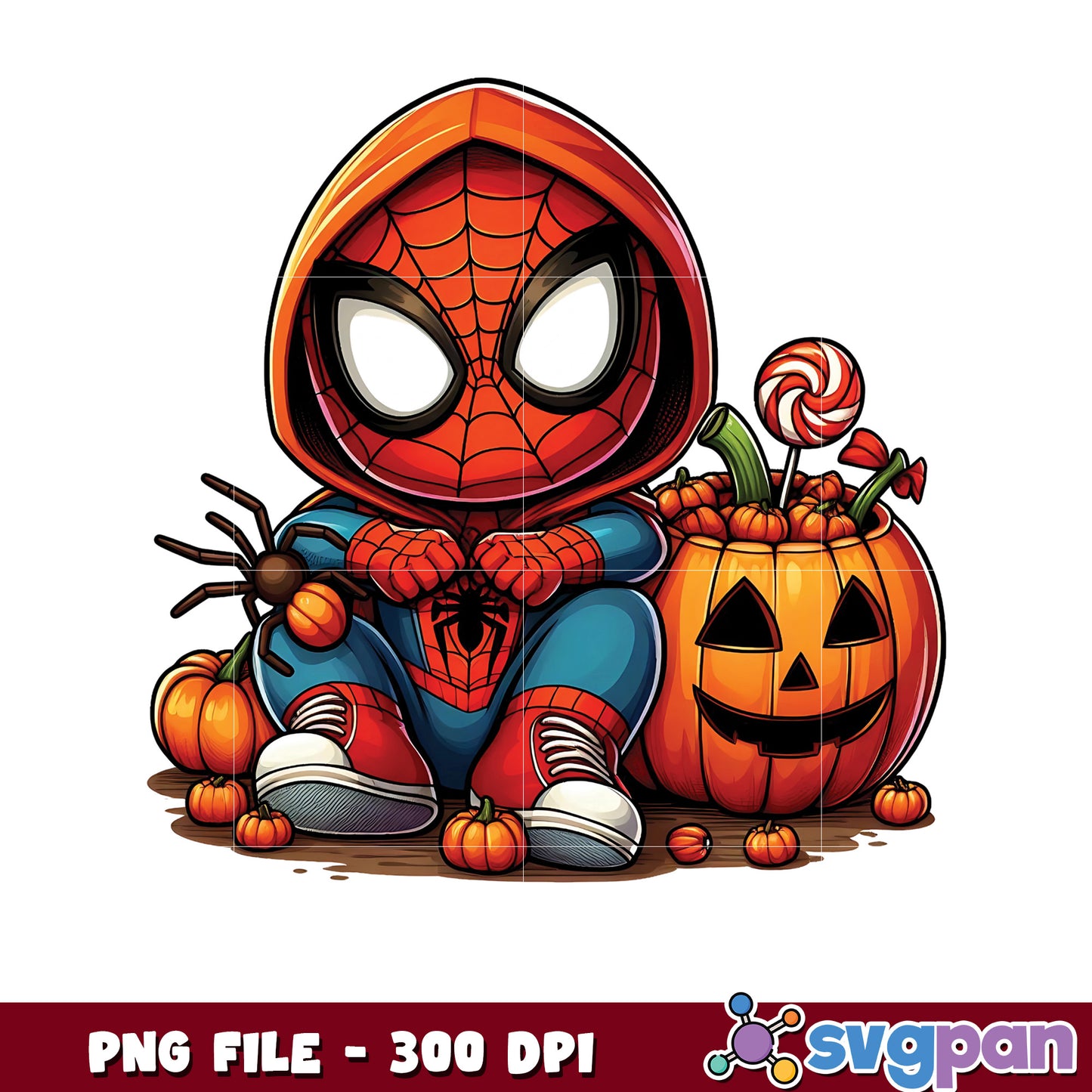 Spiderman halloween chibi png, halloween art png, halloween avengers png