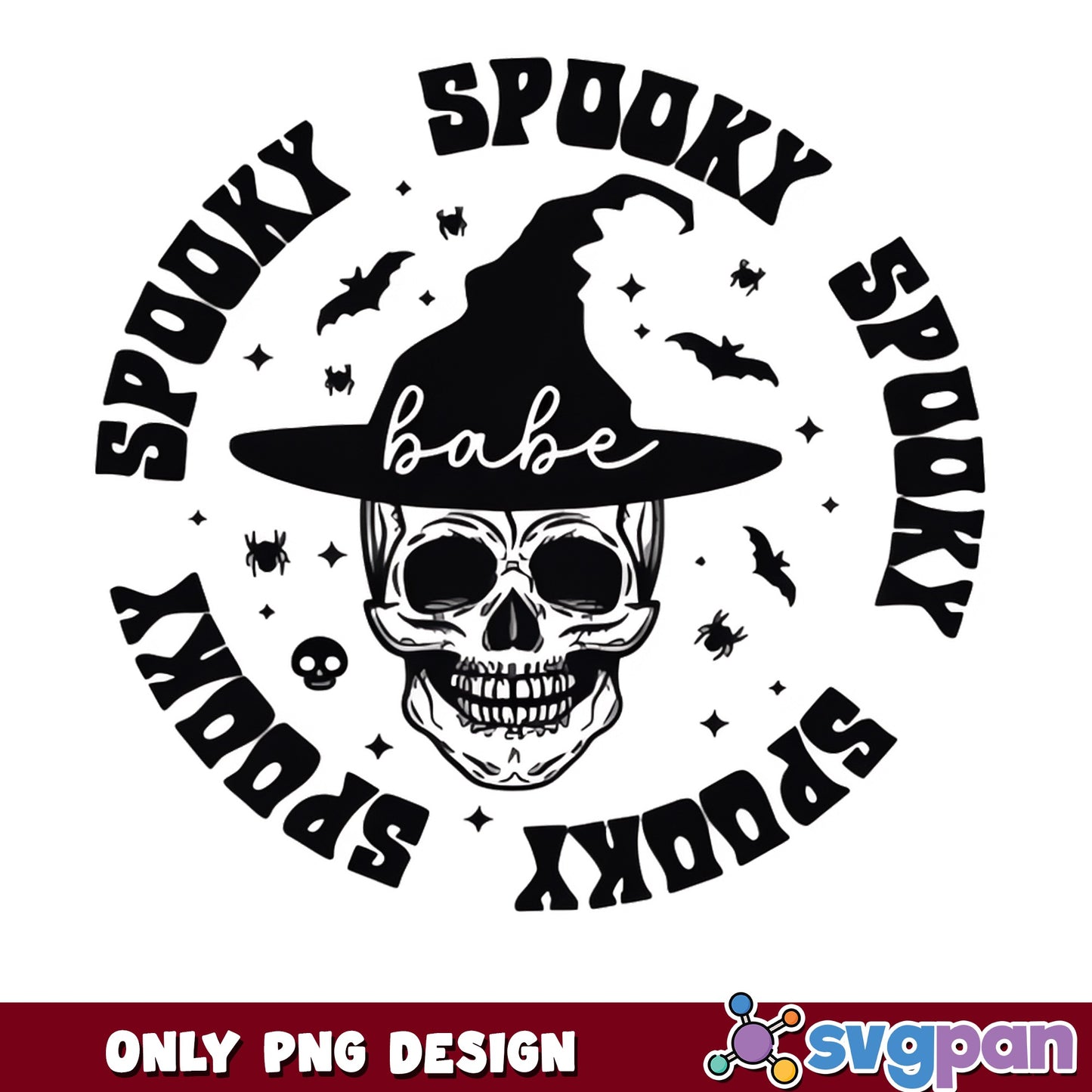 Spooky Babe Skull Witch Hat PNG, Halloween PNG, Skull PNG