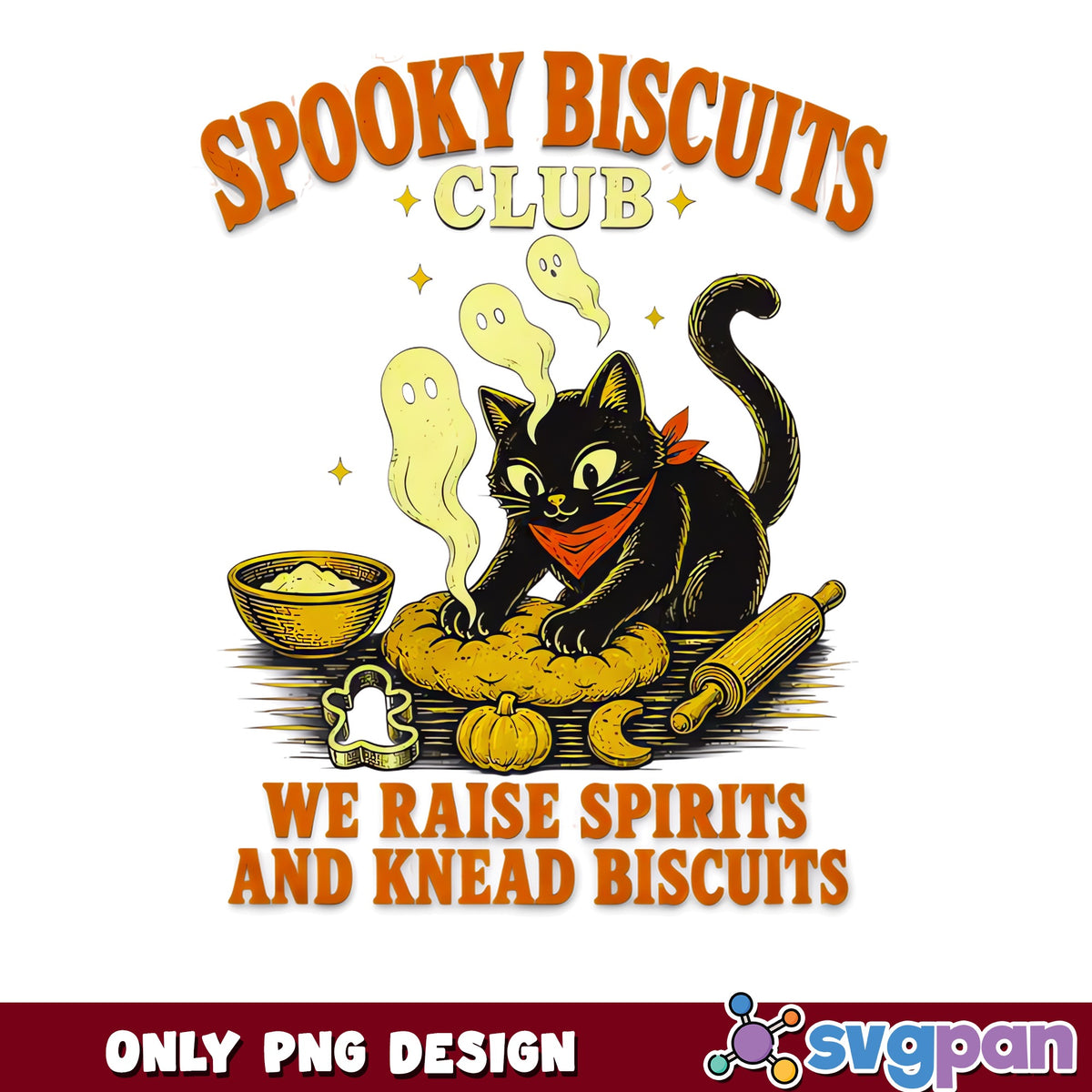 Spooky Biscuits Club Black Cat PNG, Halloween Cat PNG, Ghost PNG
