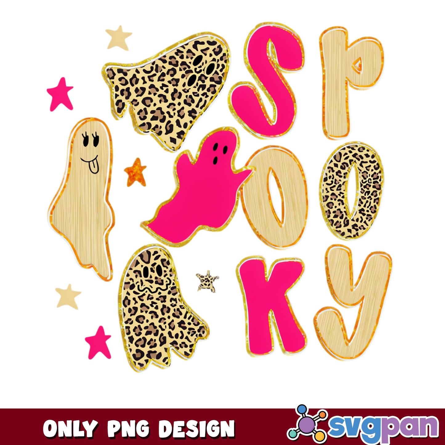 Spooky Ghost Leopard Print Halloween PNG, Ghost PNG, Halloween PNG