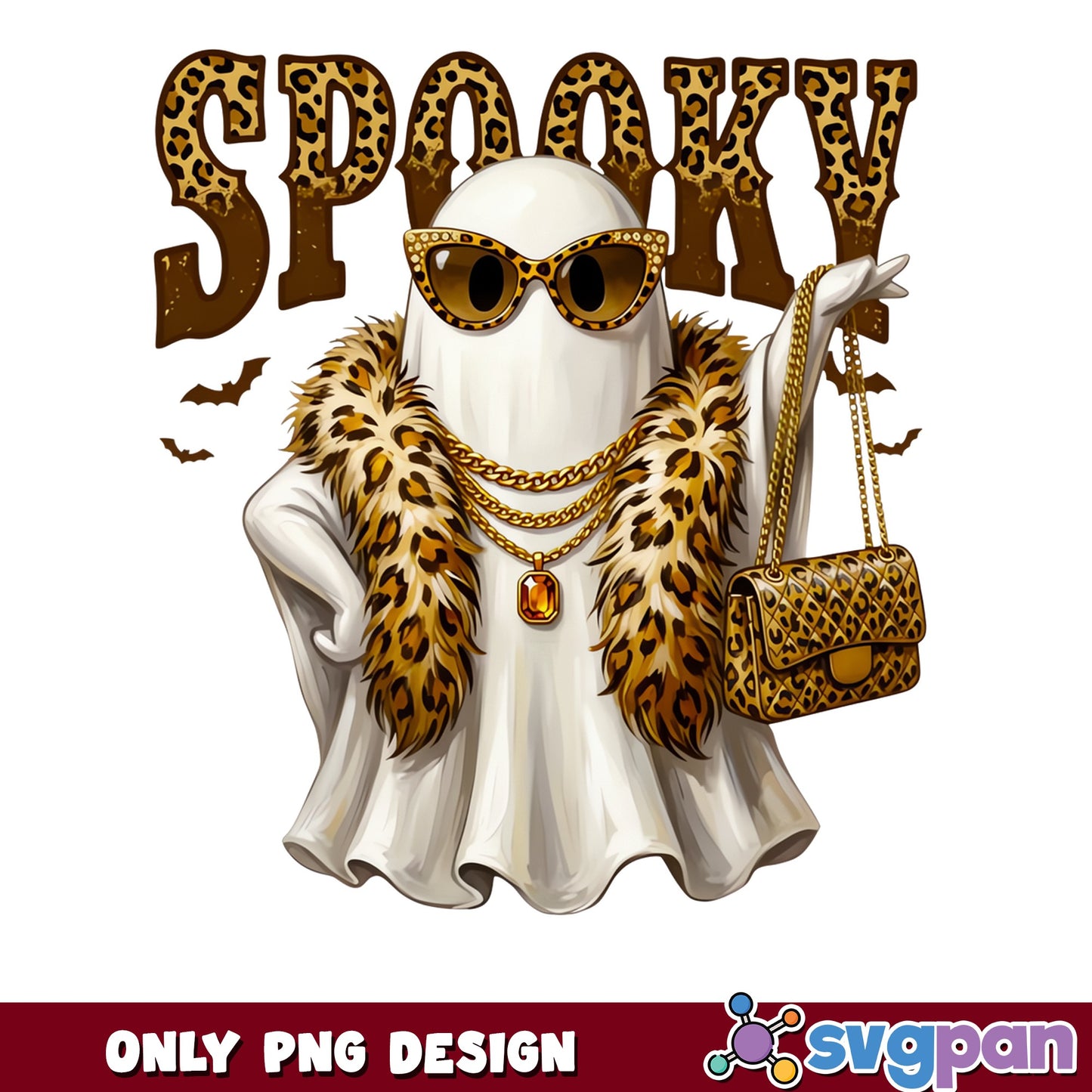 Spooky Leopard Ghost PNG, Sassy Ghost Halloween PNG, Trendy Ghost PNG