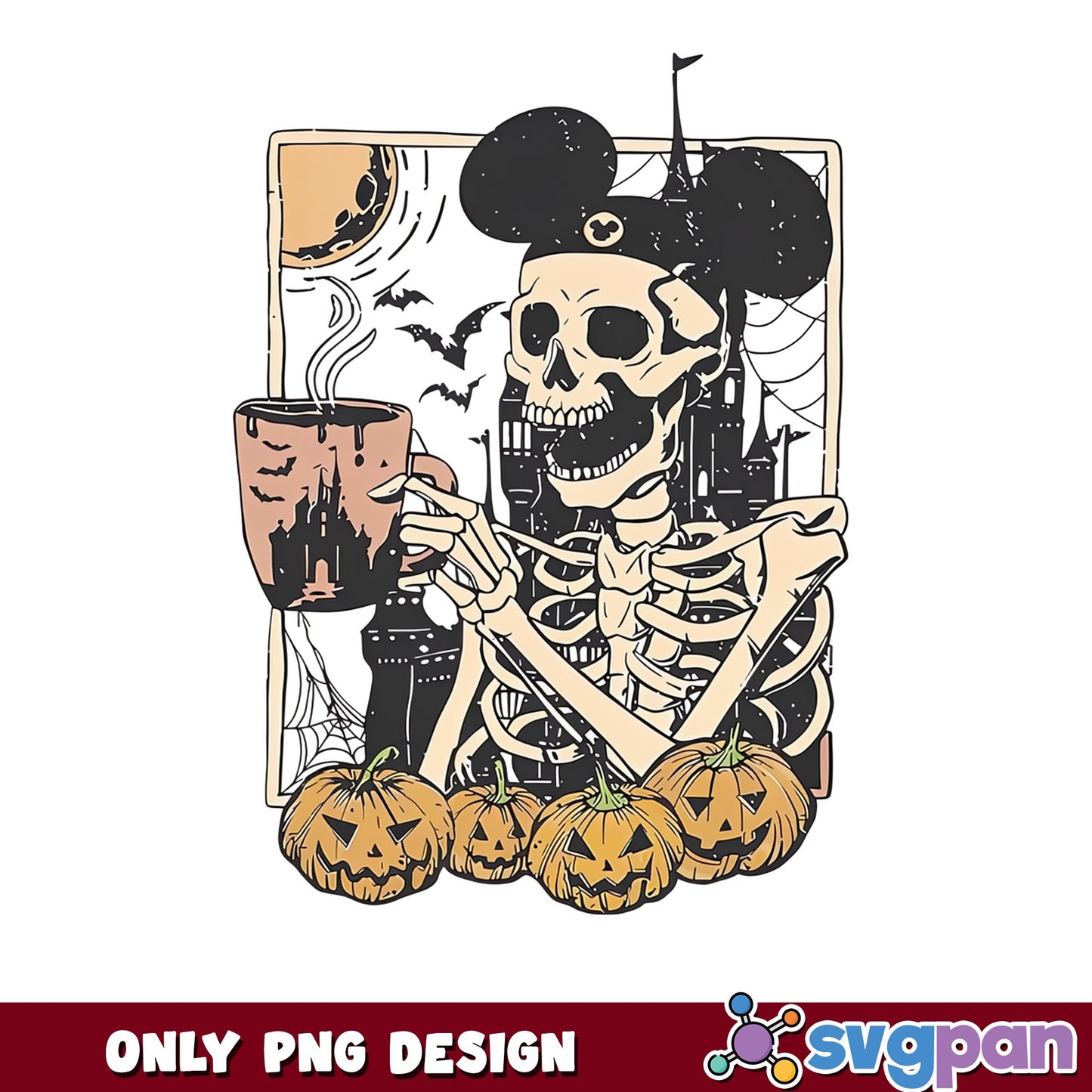 Spooky Mickey Skeleton Coffee PNG, Halloween Disney PNG, Pumpkin PNG