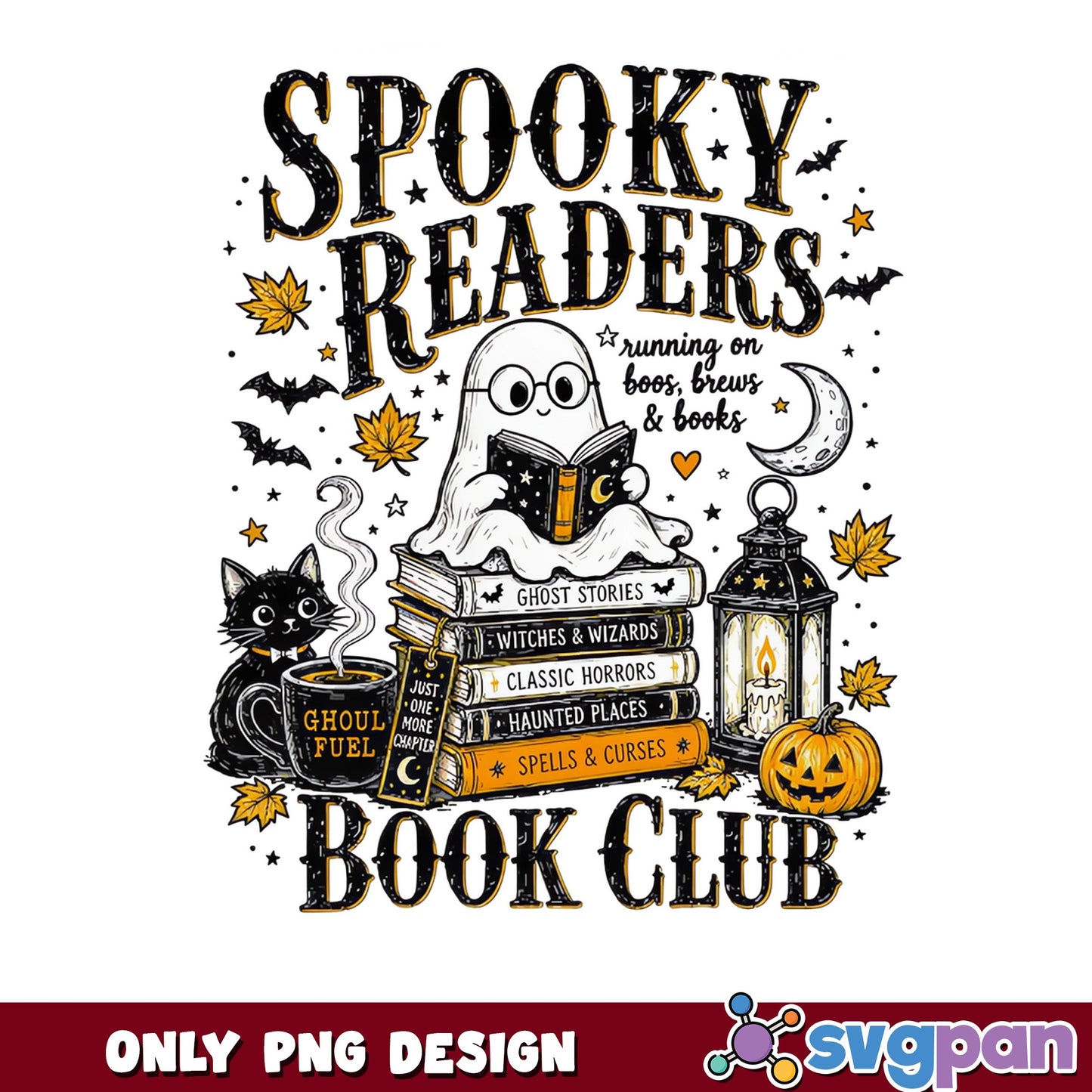 Spooky Readers Book Club PNG, Halloween Ghost PNG, Bookish PNG