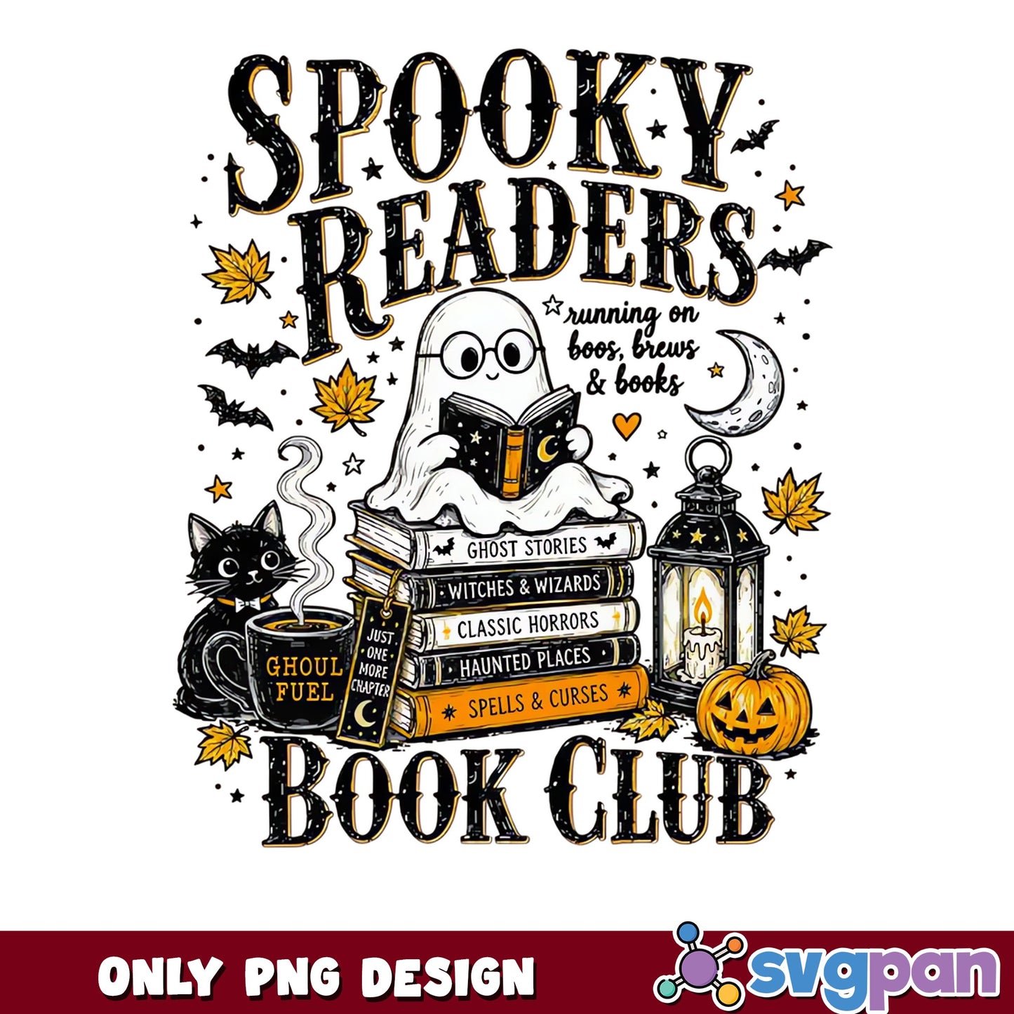 Spooky Readers Book Club PNG, Halloween Ghost PNG, Fall PNG