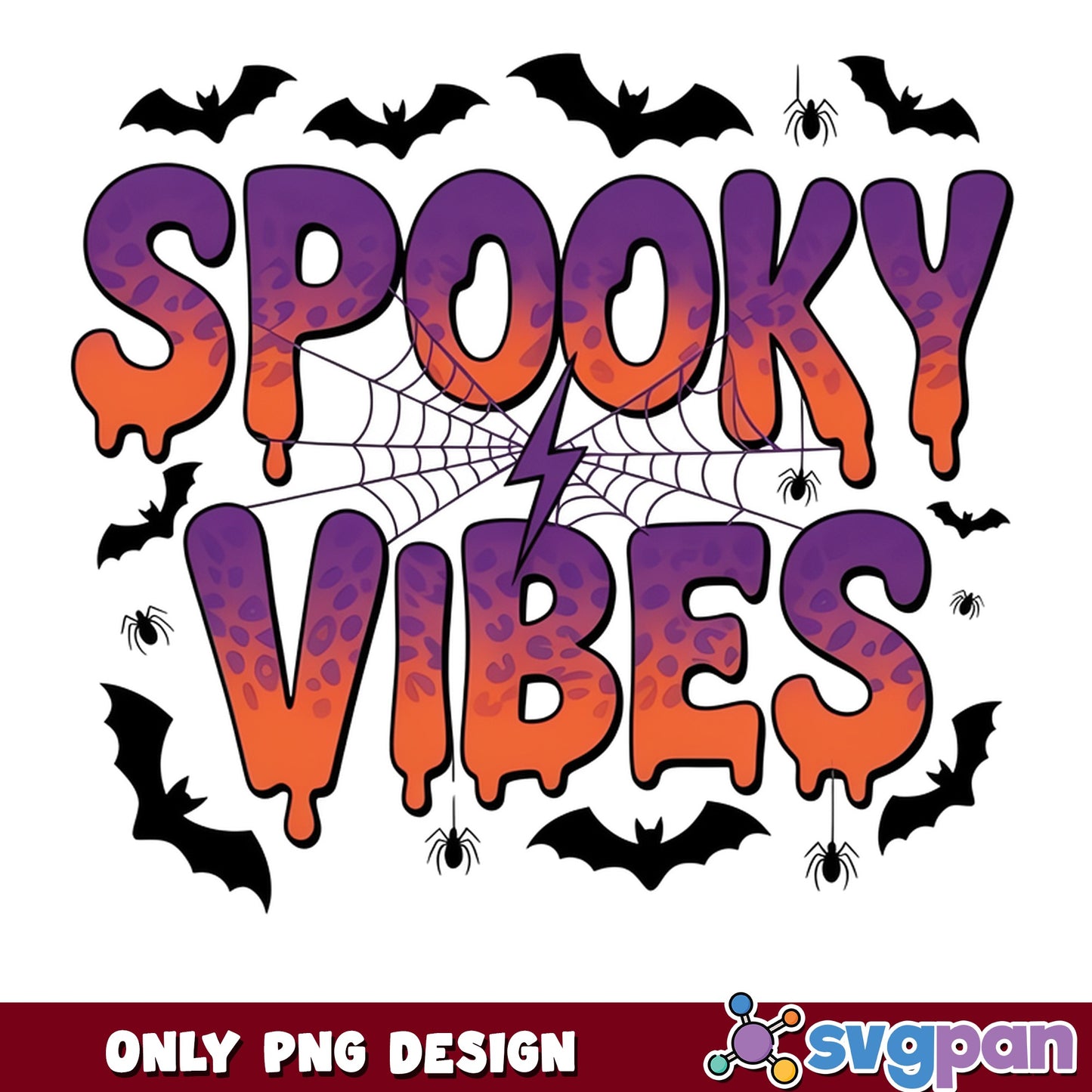 Spooky Vibes Halloween PNG, Halloween Leopard PNG, Bat Spider PNG