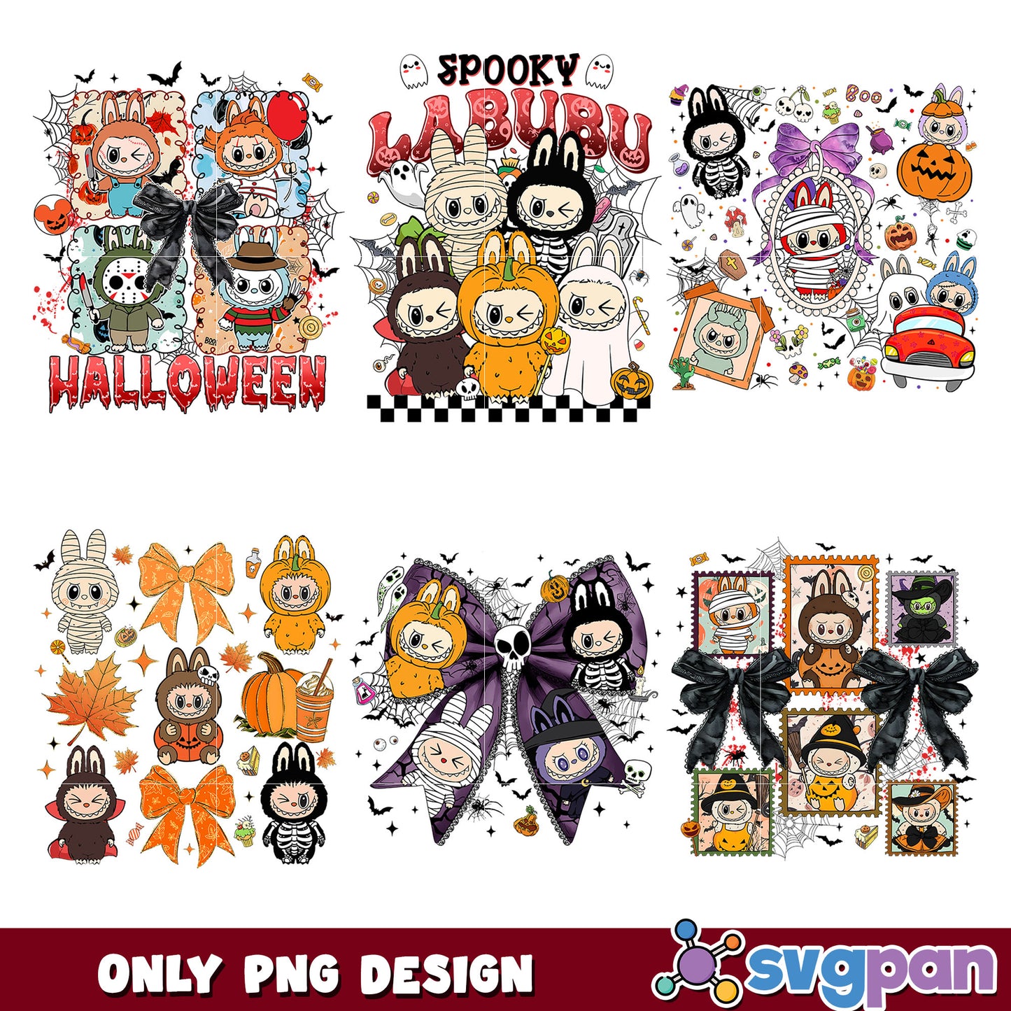 Spooky labubu bow png bundle