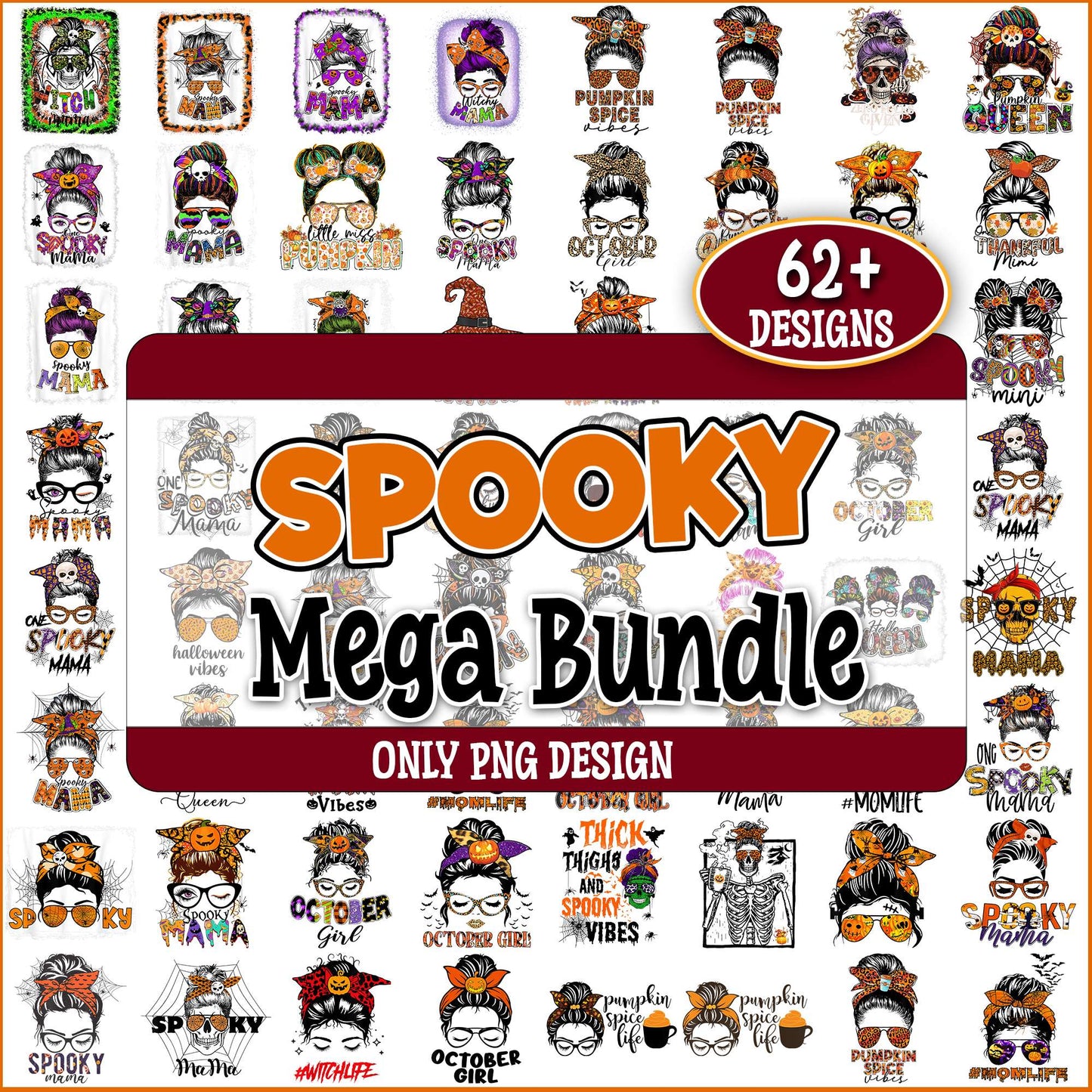 Spooky mama design png bundle