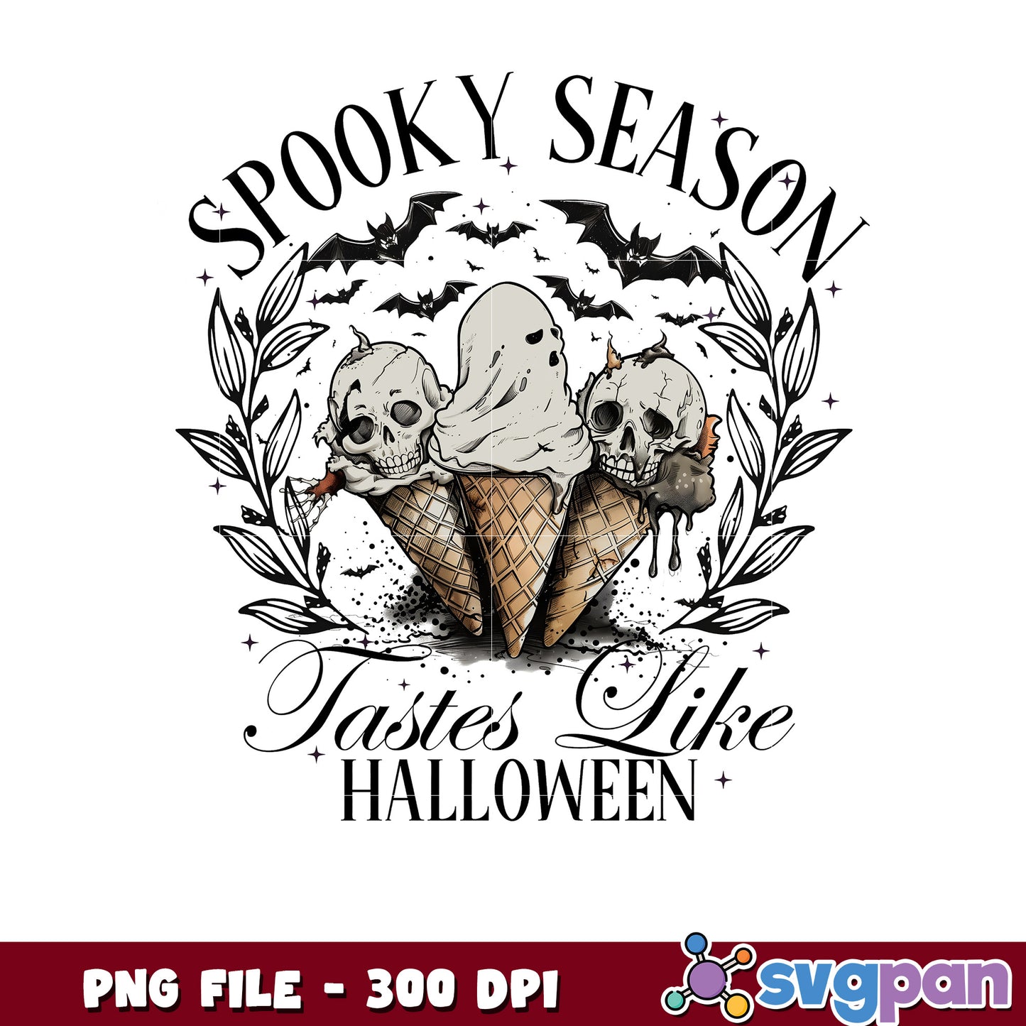 Spooky season tastes like halloween design png, trick or treat png, halloween skeletons png