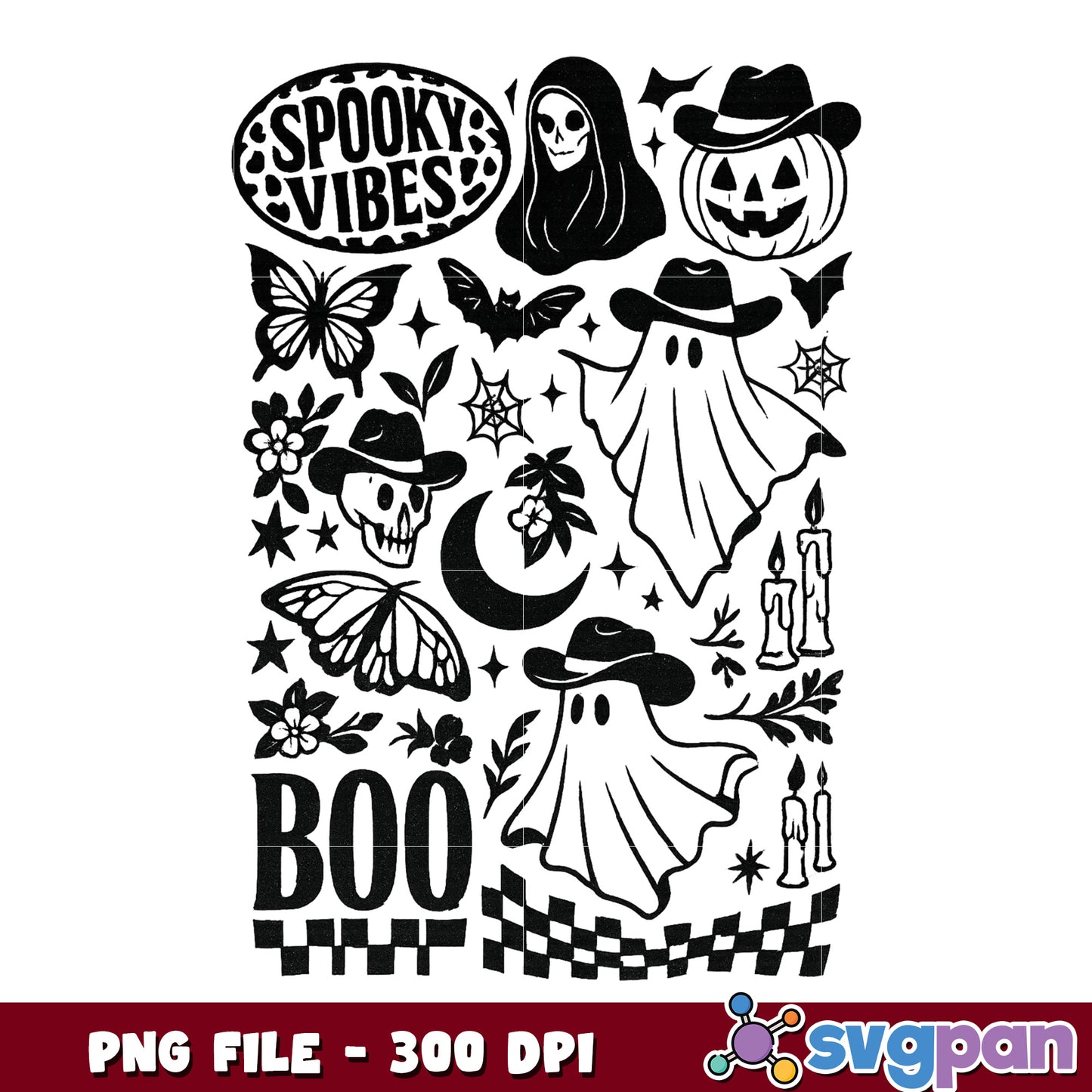 Spooky vibes boo png, happy halloween png, halloween toys png