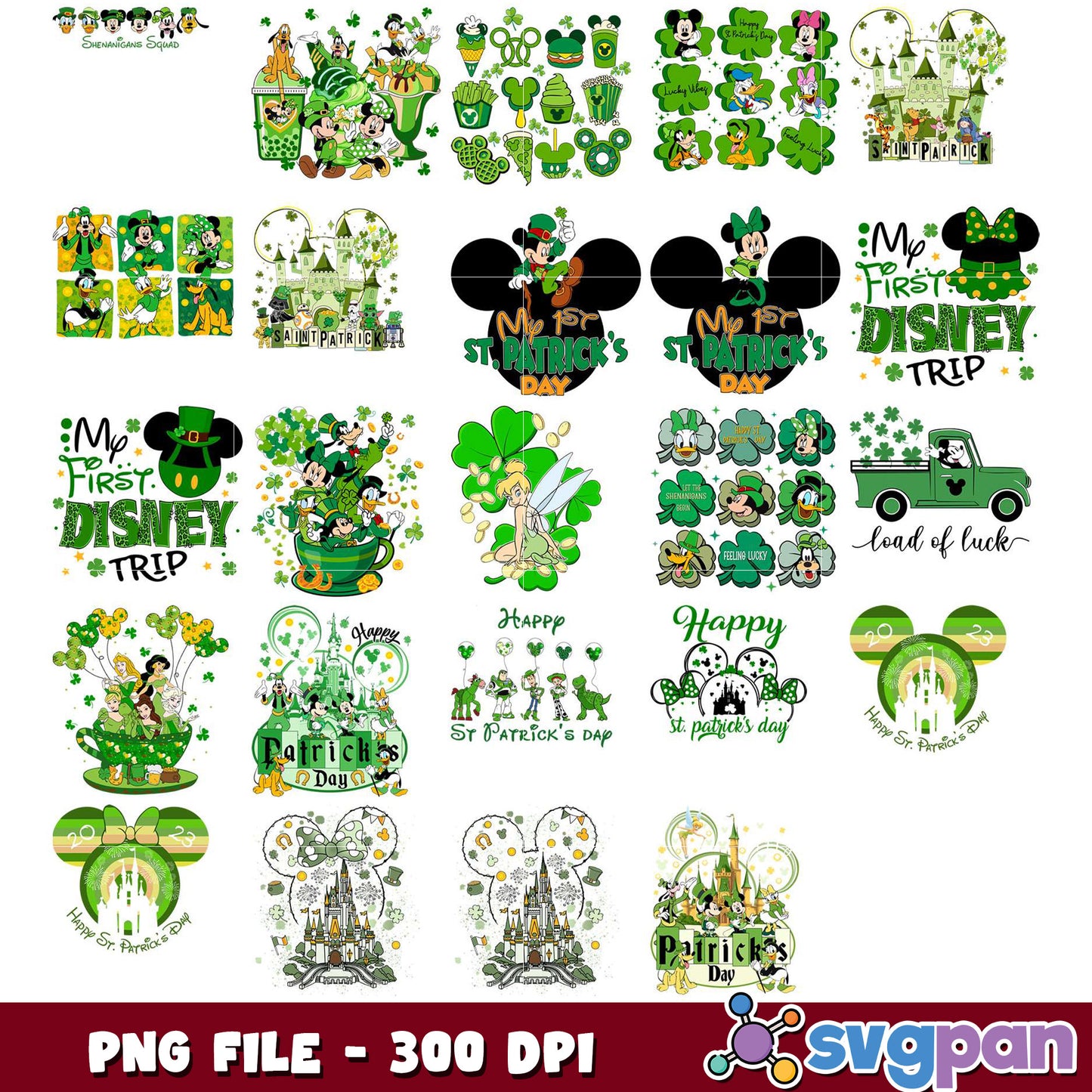 St Patrick's Day Disney PNG Bundle 300 DPI Design