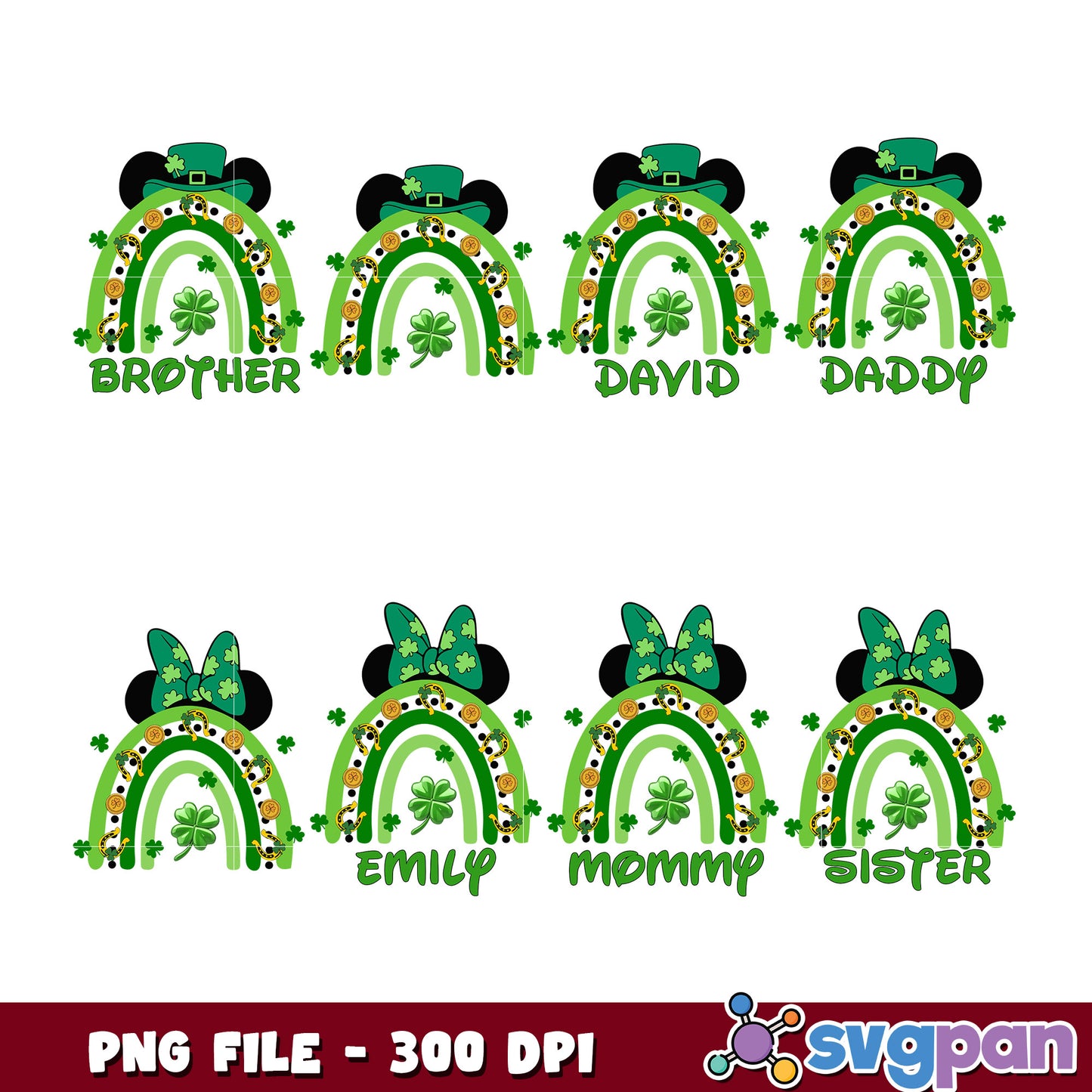 St Patricks Day Rainbow Family Bundle PNG
