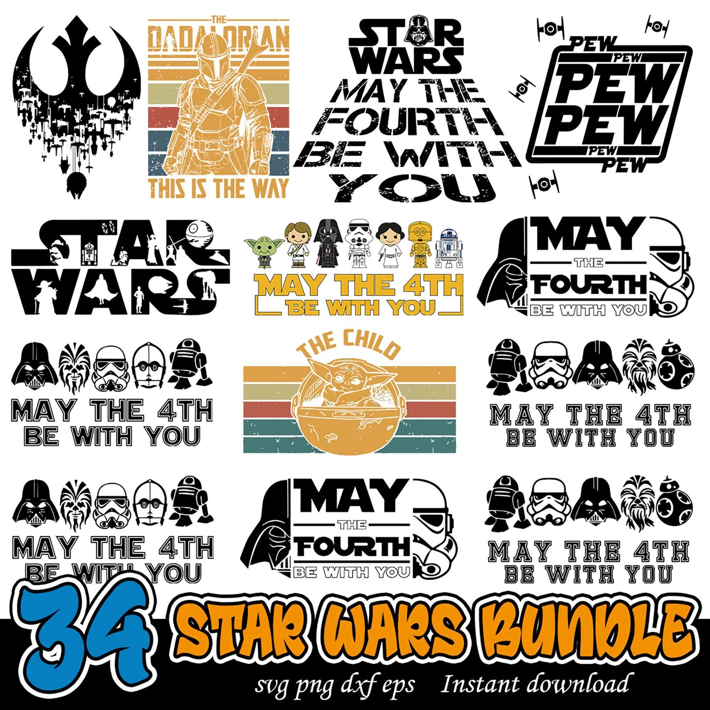 Star Wars Bundle 34 SVG Designs for May the Fourth Fun