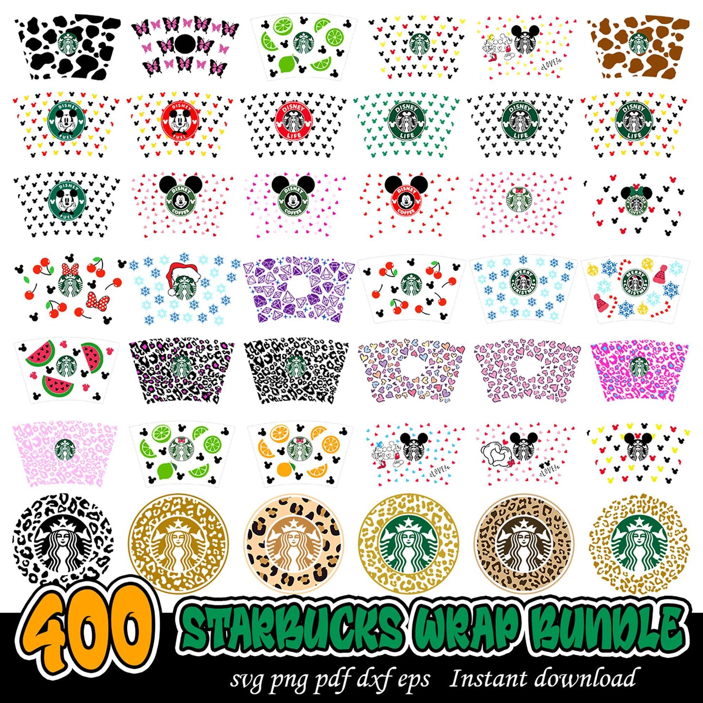 Starbucks Wrap Bundle 400 Unique Designs SVG Instant Download