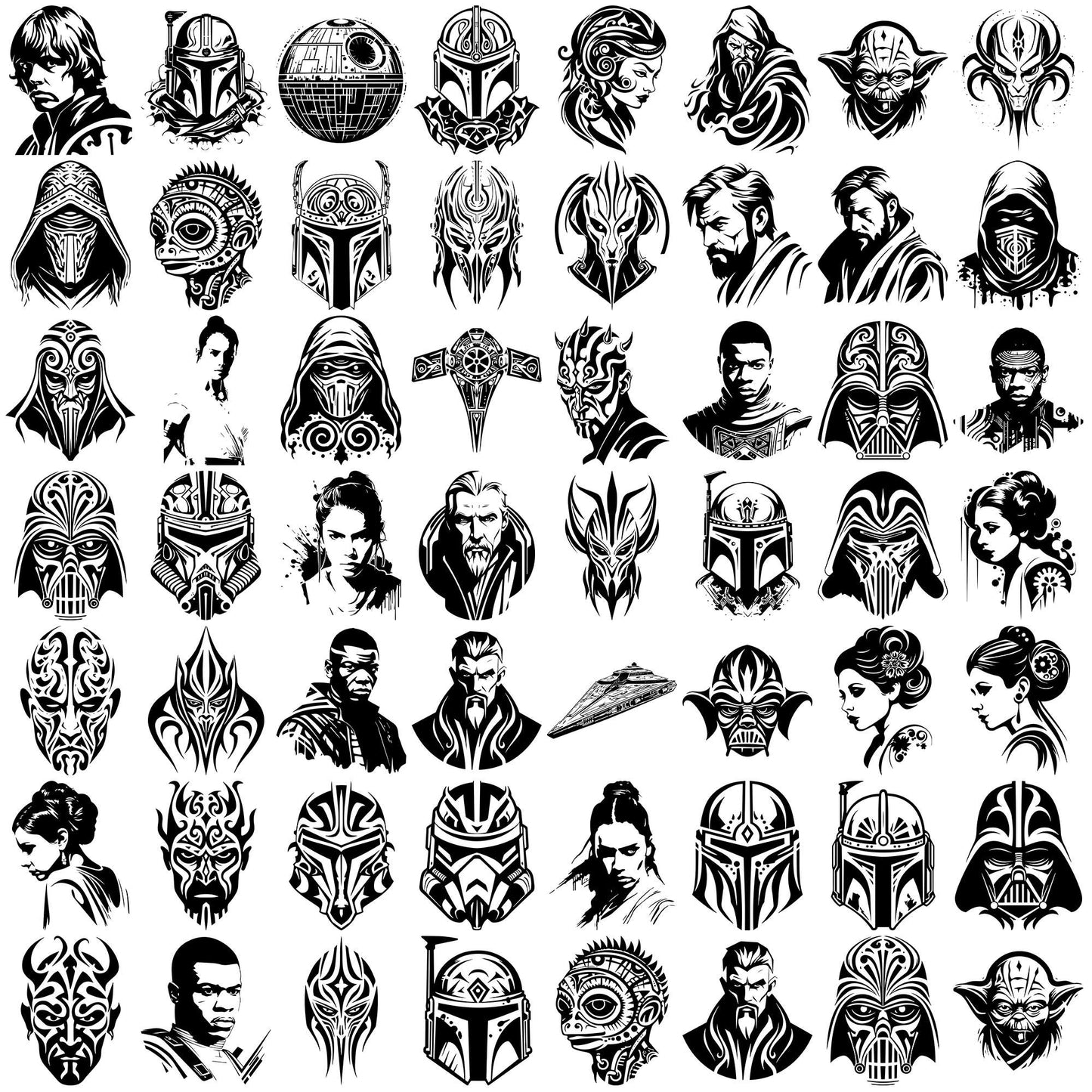 Star wars pencil art svg bundle, star wars movies svg, star wars characters svg