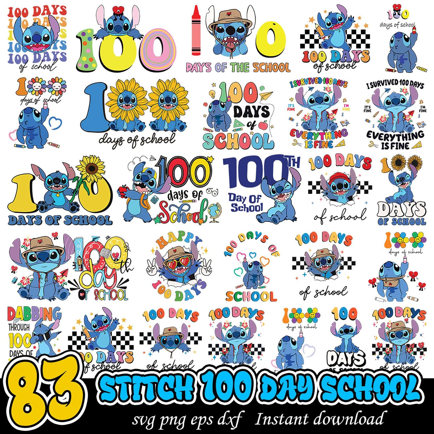 Stitch 100 Days School SVG Bundle