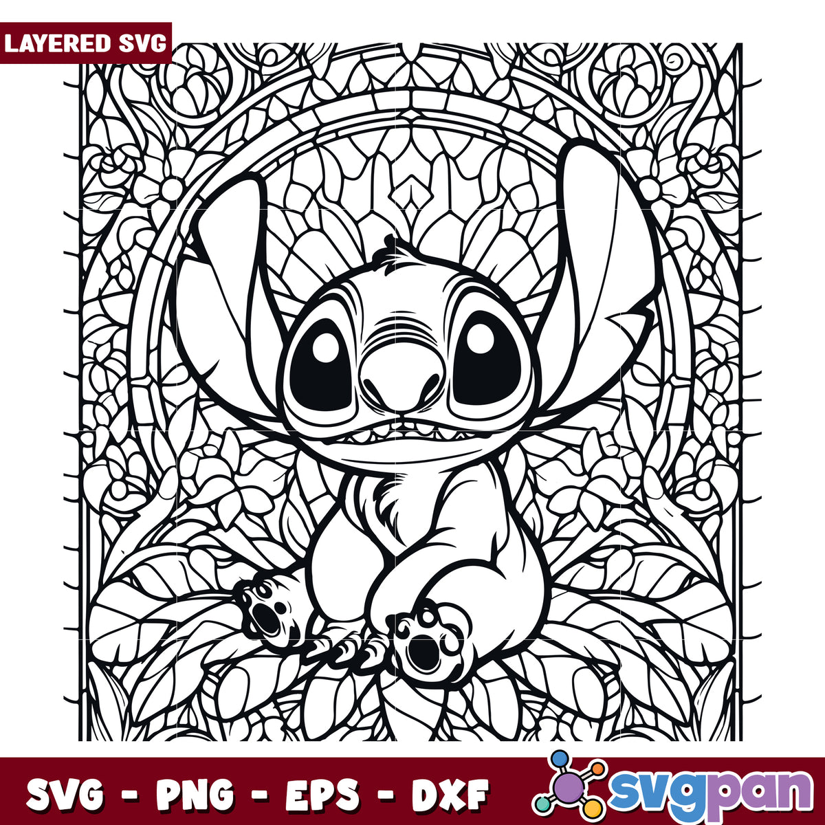Stitch Coloring Page SVG Floral Design