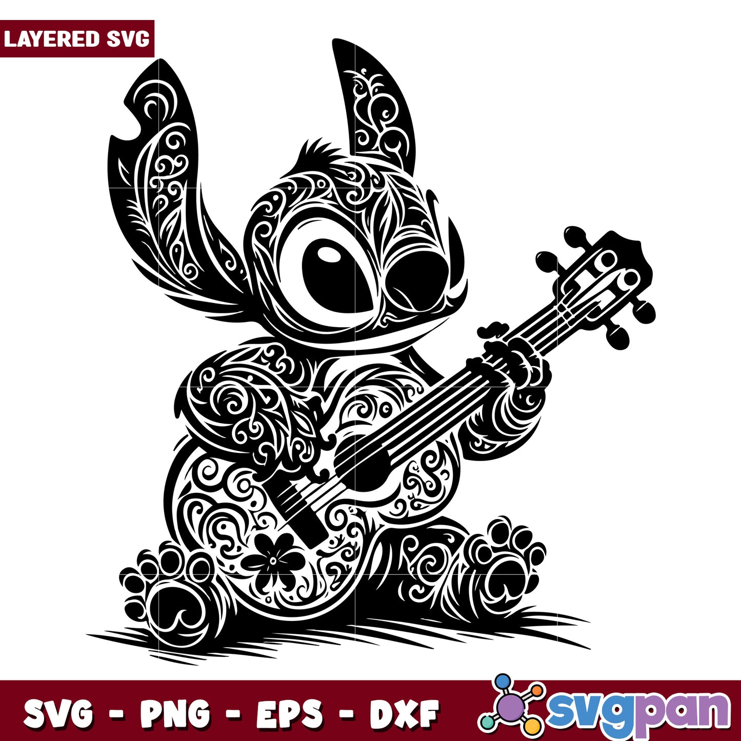 Stitch Floral Guitar SVG