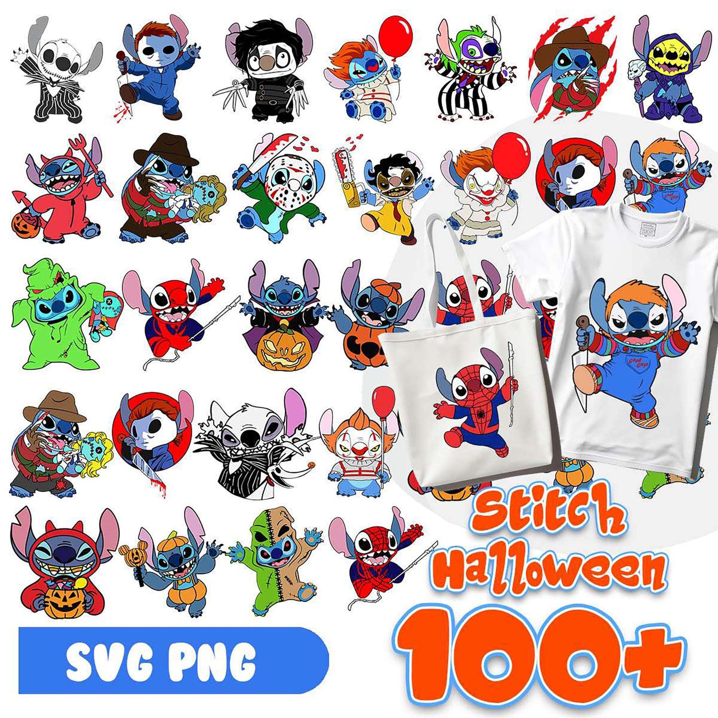 Stitch Halloween SVG Bundle 100+ PNG Designs