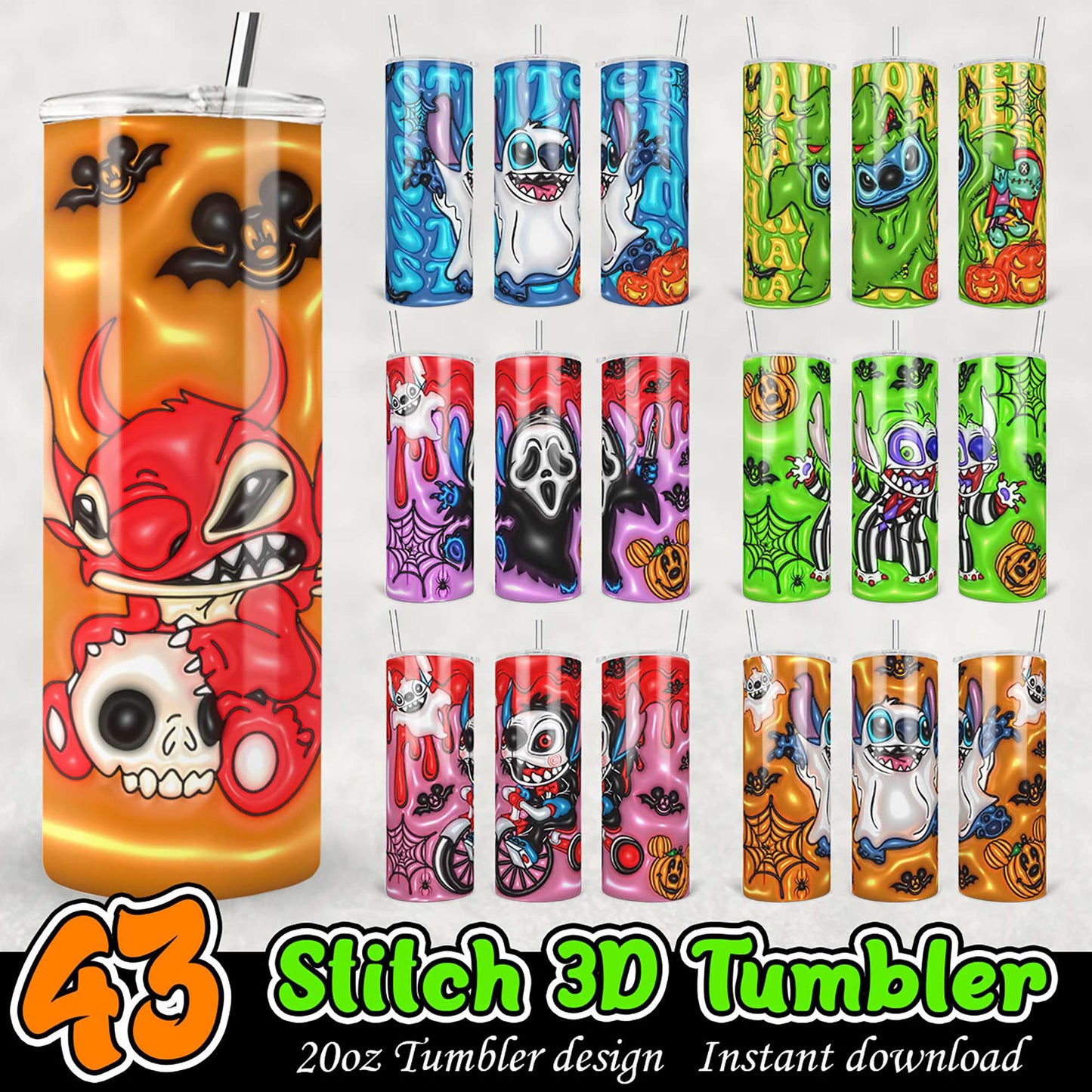 Stitch Halloween Tumbler Designs PNG